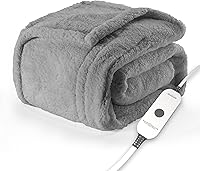 Sunbeam Royal Sherpa Foot Pocket Heated Throw Blanket 50x60 Grey - 4 Heat Settings, 4-Hour Auto Shut-Off, Machine Washable Electric Blanket