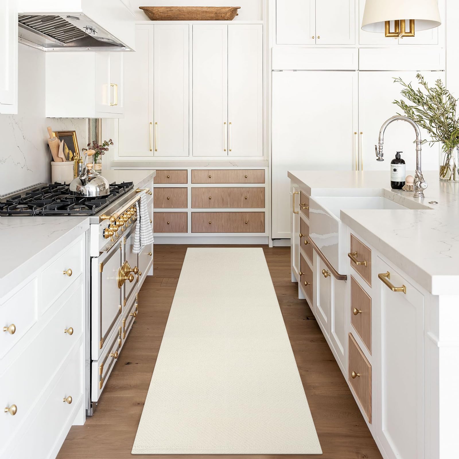 LEEVAN Hallway Runner Rug 10 ft, Cotton Woven Washable Runner Rug, White Braided Low Pile Kitchen Runner Rug, Modern Bathroom Rugs Long Front Door Floor Carpet for Classroom/Bedroom/Doorway