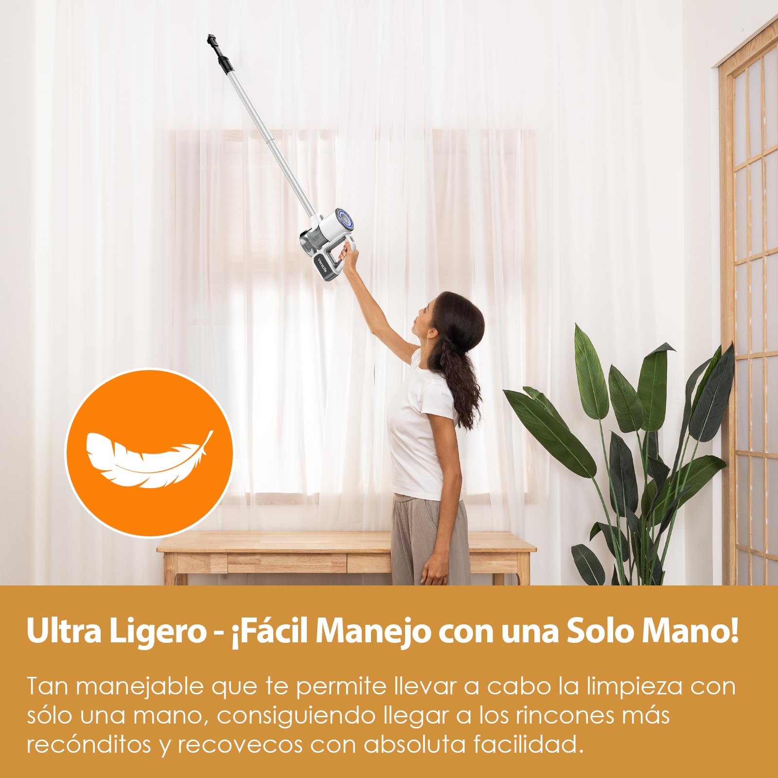 VersLife Aspiradora sin Cable S6PRO,30KPa Escoba Aspiradora sin Cable Potente,Diseño Sin Enredos,Filtración HEPA,Aspirador Vertical Ligera con Accesorios Multifuncionales para Suelos y Mascotas