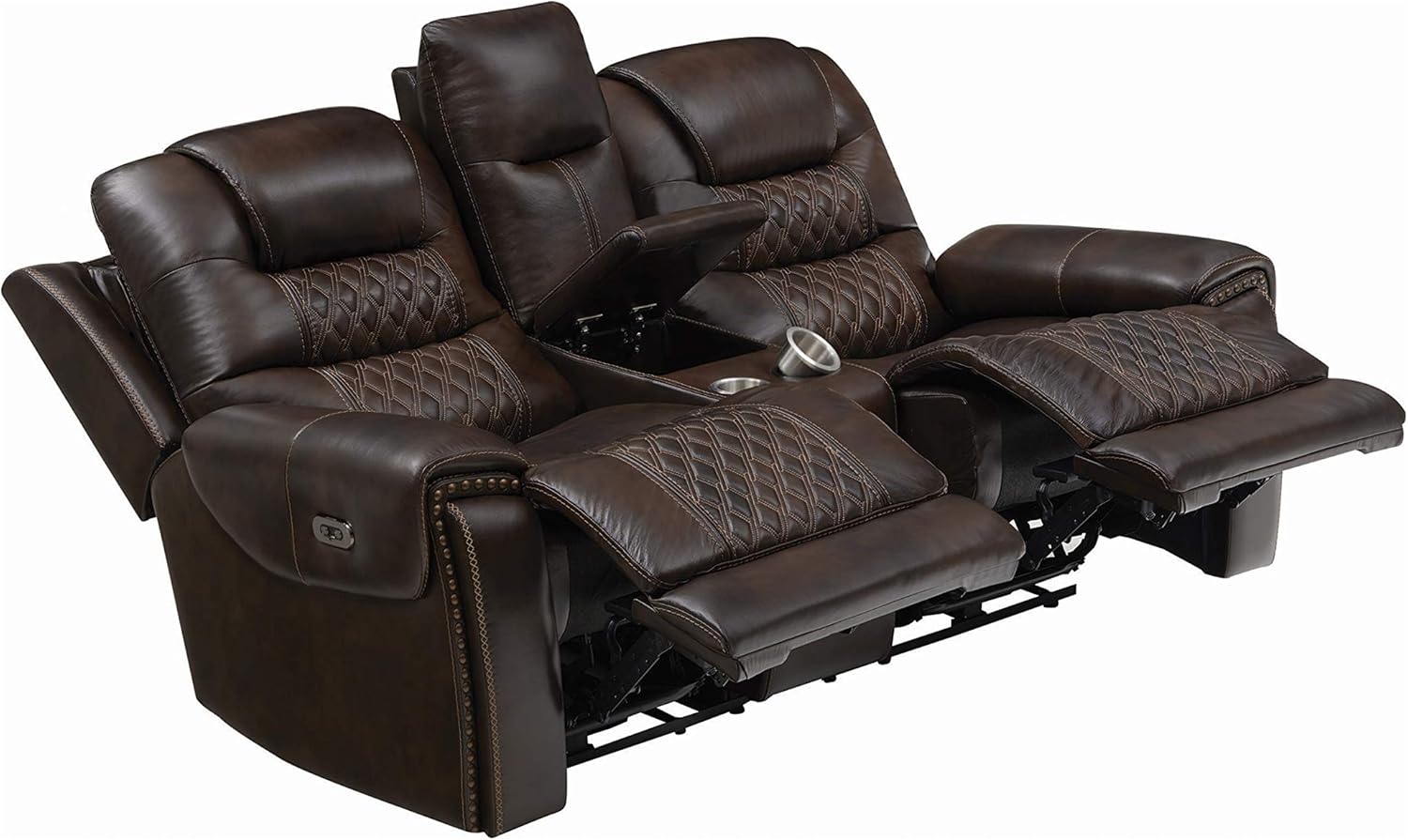 Coaster Home Furnishings North Cushion Back Reclining Power Headrest Loveseat with Console Dark Brown Love Seats (650402PP)