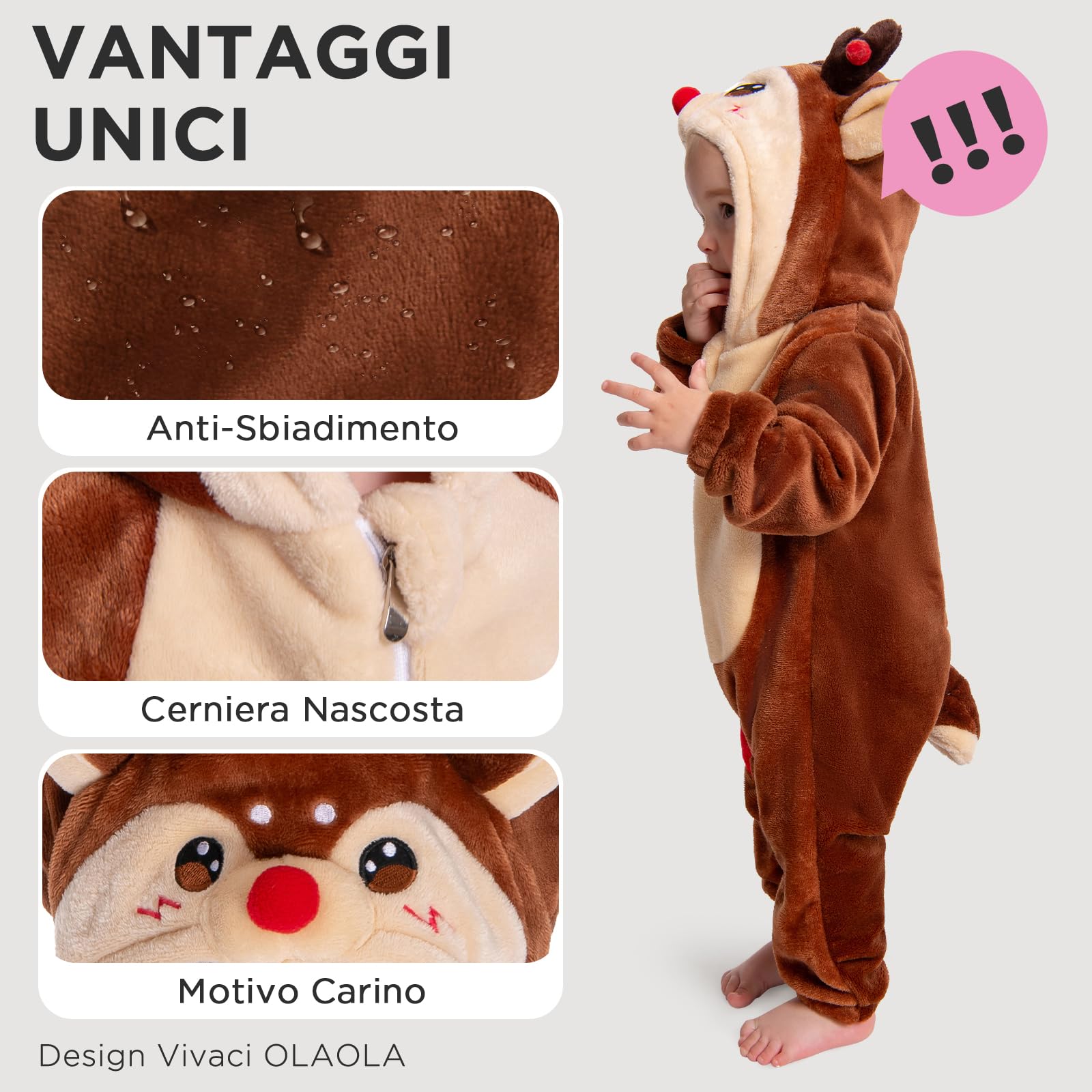 OLAOLA Tutine per Bambino Unisex, Pigiama in Morbida Flanella, Costume da Animale per Bambini, Tutina con Cappuccio