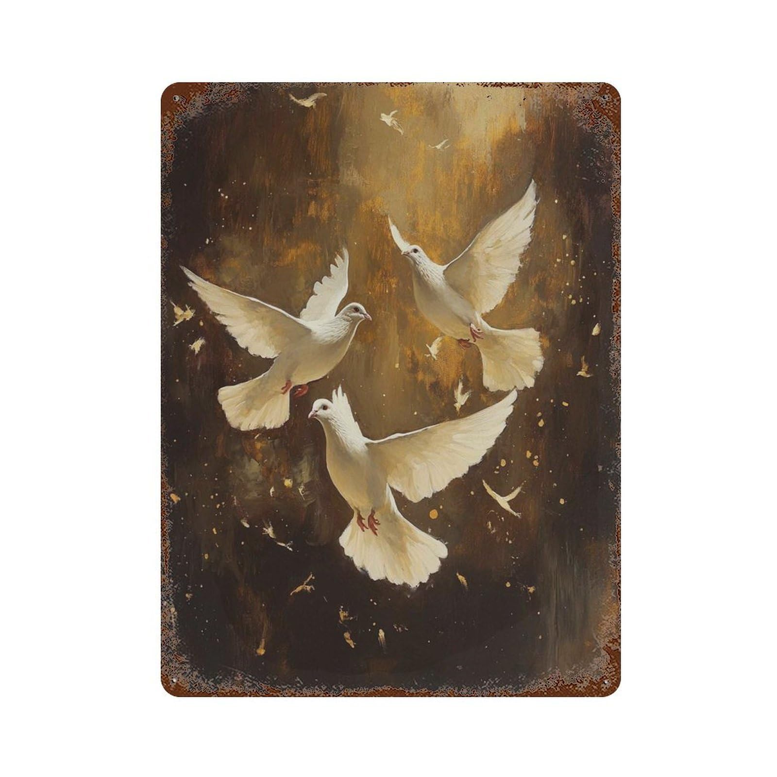 xiaoxiaoshen Golden Dove Peaceful Bird Elegant Spiritual Wall Decor Art Metal Tin Poster Modern Home Decor Art Home Bar Shop Decorations Vintage Sign 40x30cm