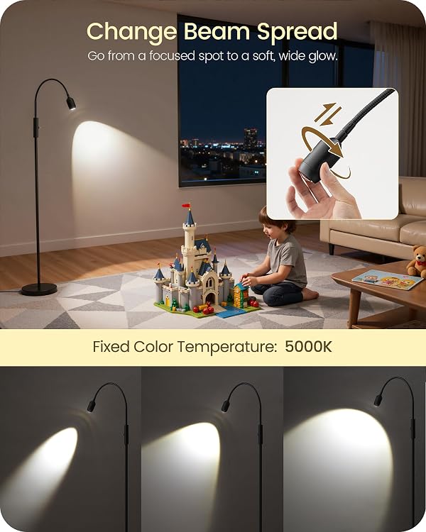 GOEBLESON Reading Floor Lamp, 74.2" Tall LED Lamp with, 360° Flexible Gooseneck & Touch Control, 5000K 6W LED, Sturdy Base, Crafts Standing Lamp, for Reading, Living Room, Matte Black B16LD05 by GOEBLESON - Used condition - Image 2