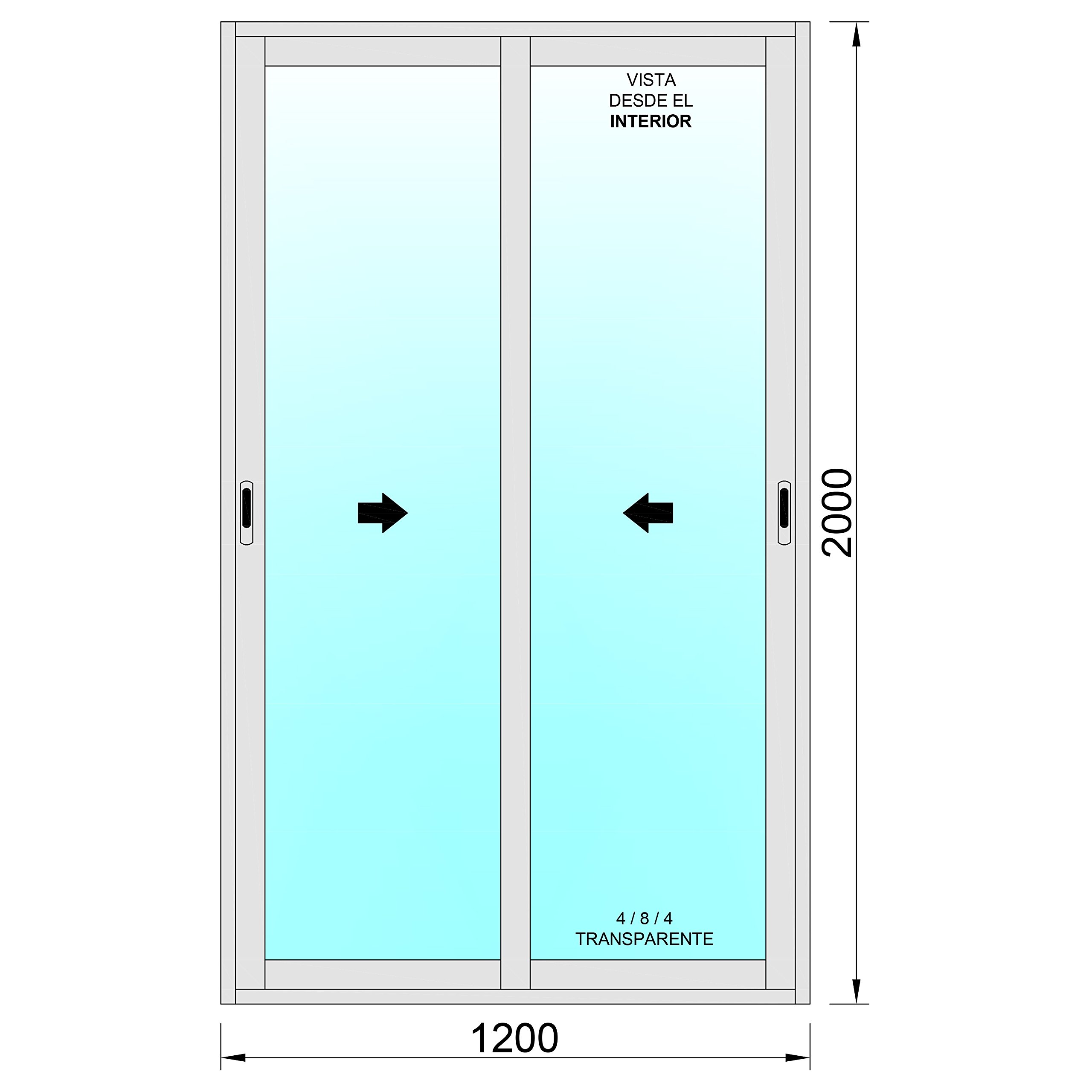 Ventanastock Puerta Balconera Aluminio 1200x2000 Corredera 2 hojas y marco preparado en kit