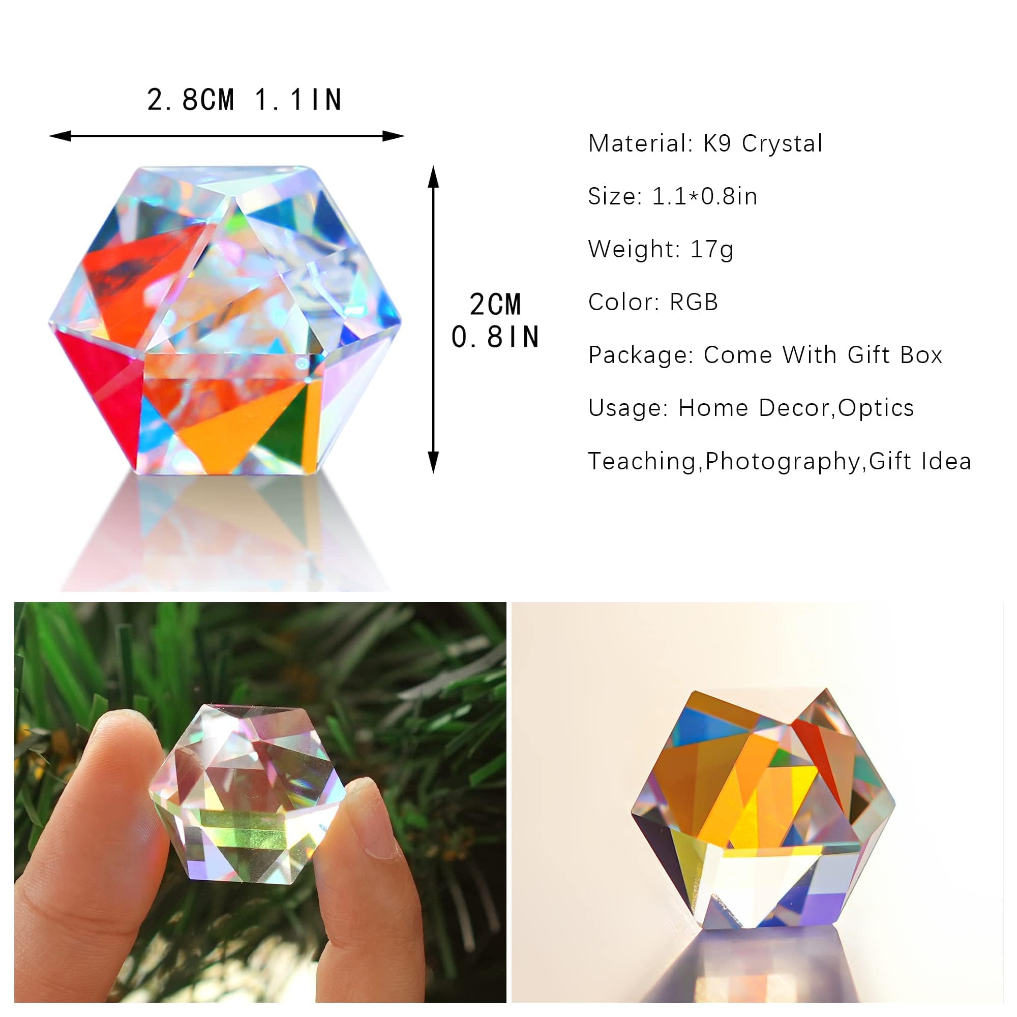 Prisme optique à facettes en cristal de couleur - Réfractant la lumière - Prismes scientifiques en verre pour enfants