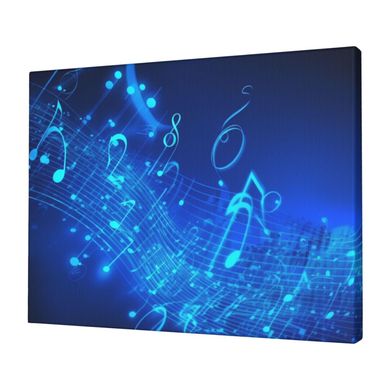 KLOPH Blue Musical Notes Canvas Wall Art for Living Room 12"x16" Modern Artwork Painting for Bathroom Hanging Canvas Prints Aesthetic Wallart for Bedroom Kitchen Office Wall Decor