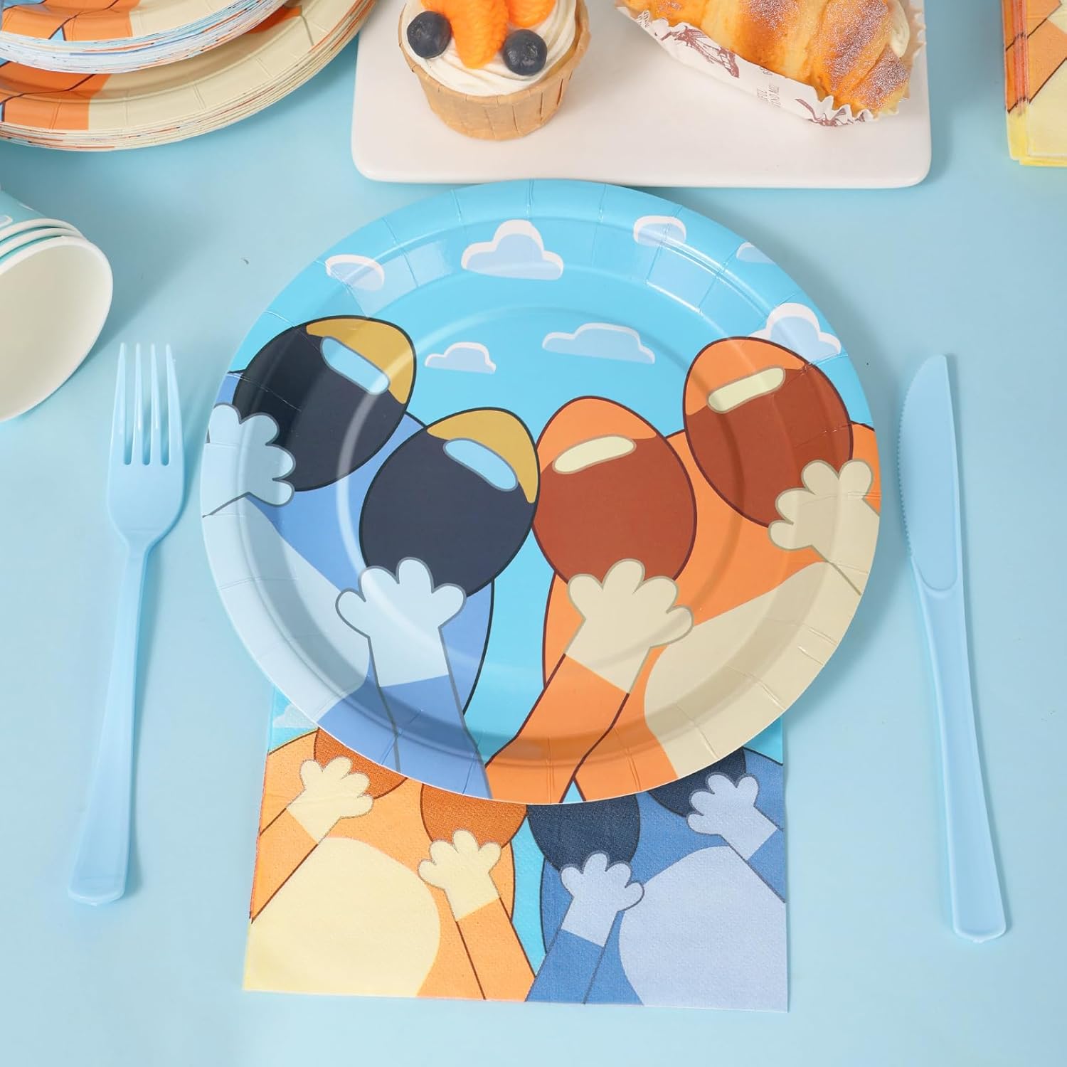 175Pcs Blue Dog Birthday Party Supplies, Blue Plates and Napkins Party Decorations, Blue Paper Plates for Children Birthday Party Decorations, Serve 25 Guest
