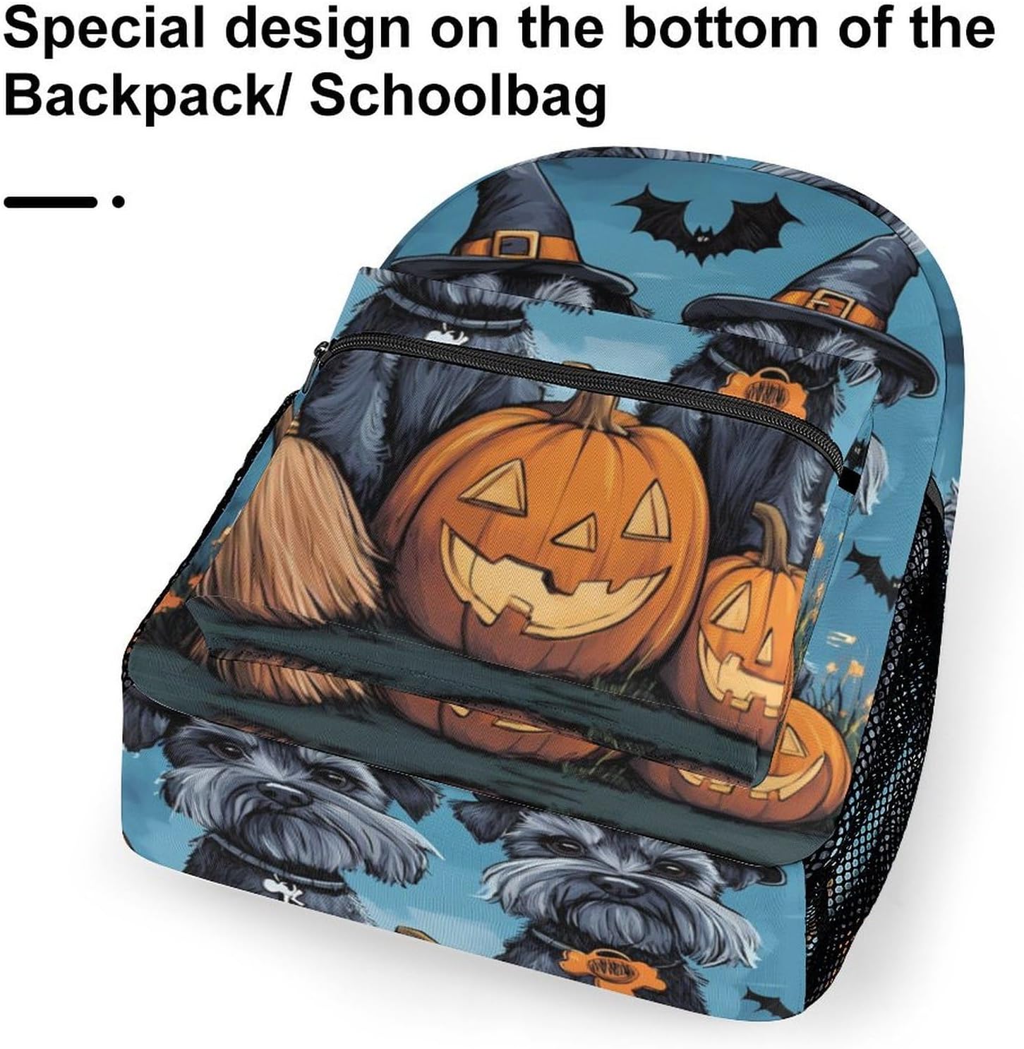Halloween Schnauzer Cute Pumpkin Bat Spider Laptop Backpack Lightweight Travel Daypack Shoulder Bag for Men Women