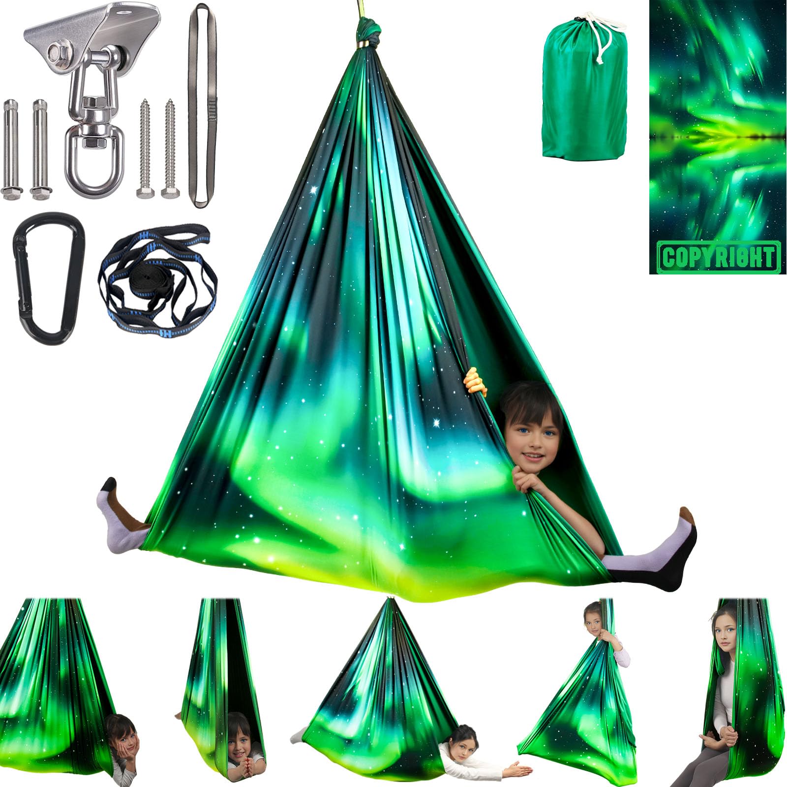 Sensory Swing for Kids Indoor & Outdoor Double Layer Therapy Cuddle Swing with 360° Swivel Hanger Kit Adjustable Swings for Child and Adult with