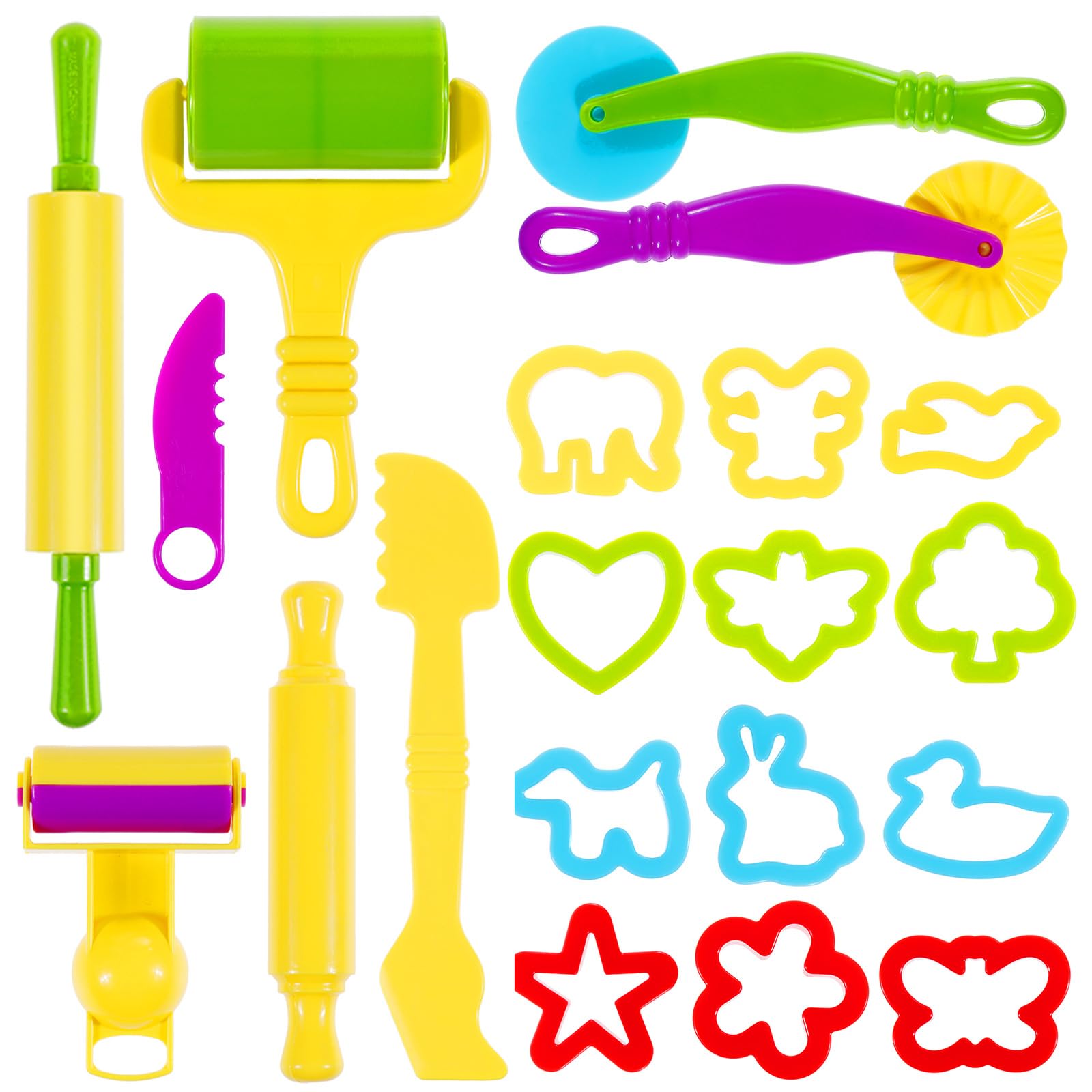 Lictin Dough Tools and Cutters, 20Pcs Kids Toddlers Modeling Clay Tools Set, Plastic Dough Accessories Clay Extruders Rollers Molds