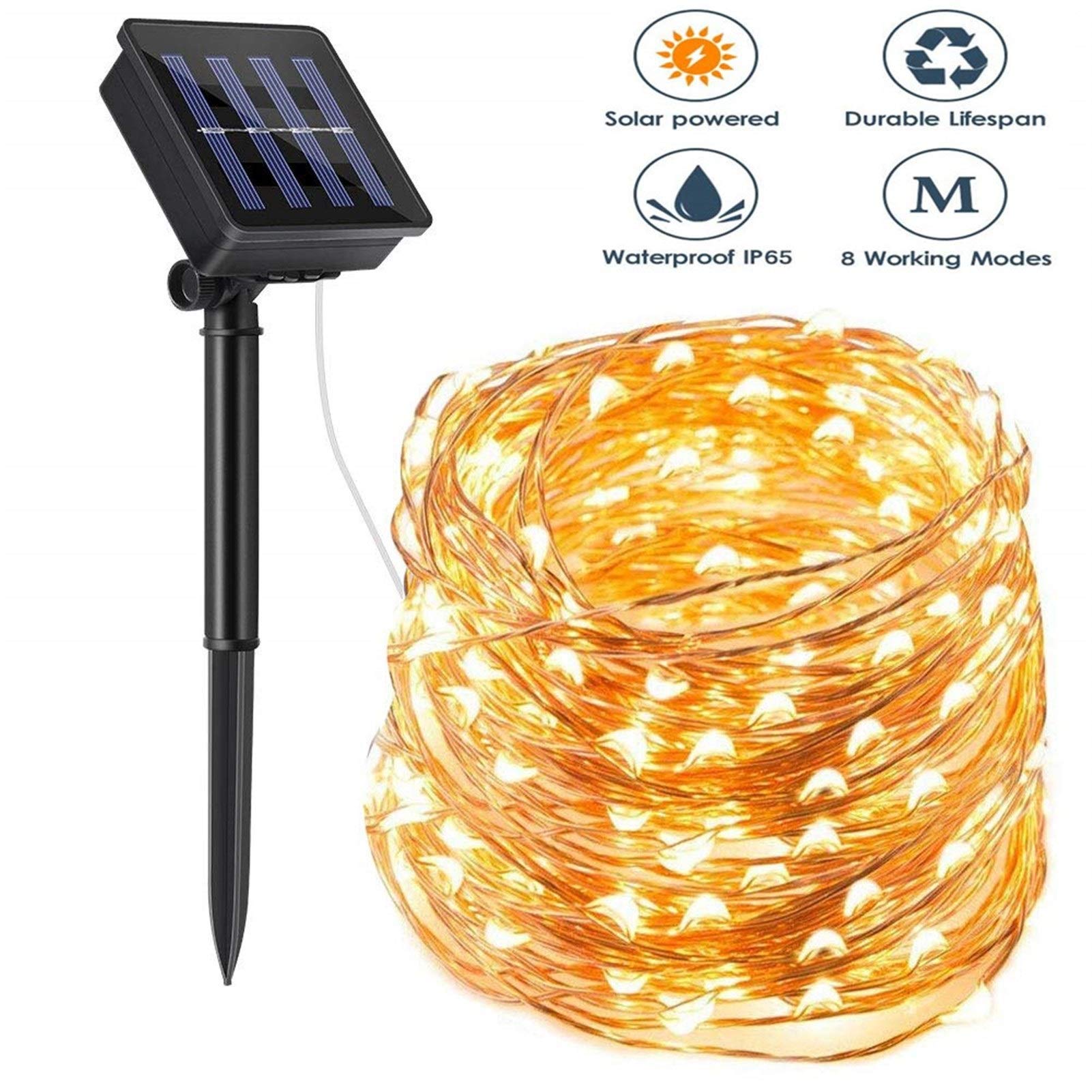 2 tryby Zewnętrzne girlandy świetlne na energię słoneczną 10M 20M Lampy solarne LED 100/200 diod LED Wodoodporna dekoracja świąteczna do ogrodowych lamp ulicznych (20m 200 diod LED ciepła biel)