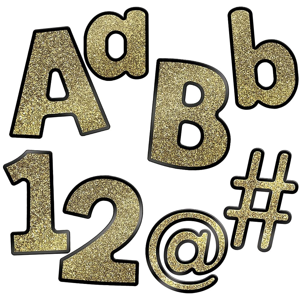 Carson Dellosa 219 Piece 4 Inch Gold Glitter Bulletin Board Letters for Classroom, Alphabet Letters, Numbers, Punctuation & Symbols, Cut Out Letters for Bulletin Board