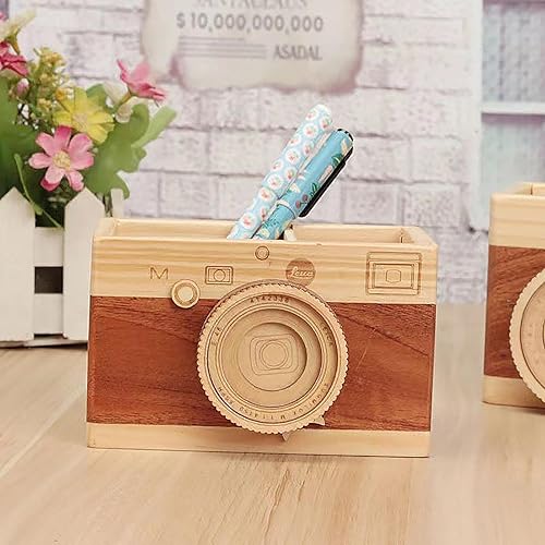 Miniatura 3 de BestAlice Soporte para lápices de madera para cámara, soporte para bolígrafo de escritorio, accesorios de escritorio retro, decoración de