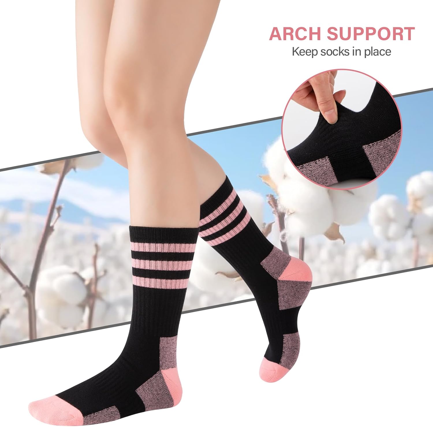COOPLUS Womens Athletic Crew Socks Cushioned Cotton Wicking Outdoor Recreation Sports Calf Socks 5 Pairs - Image 3