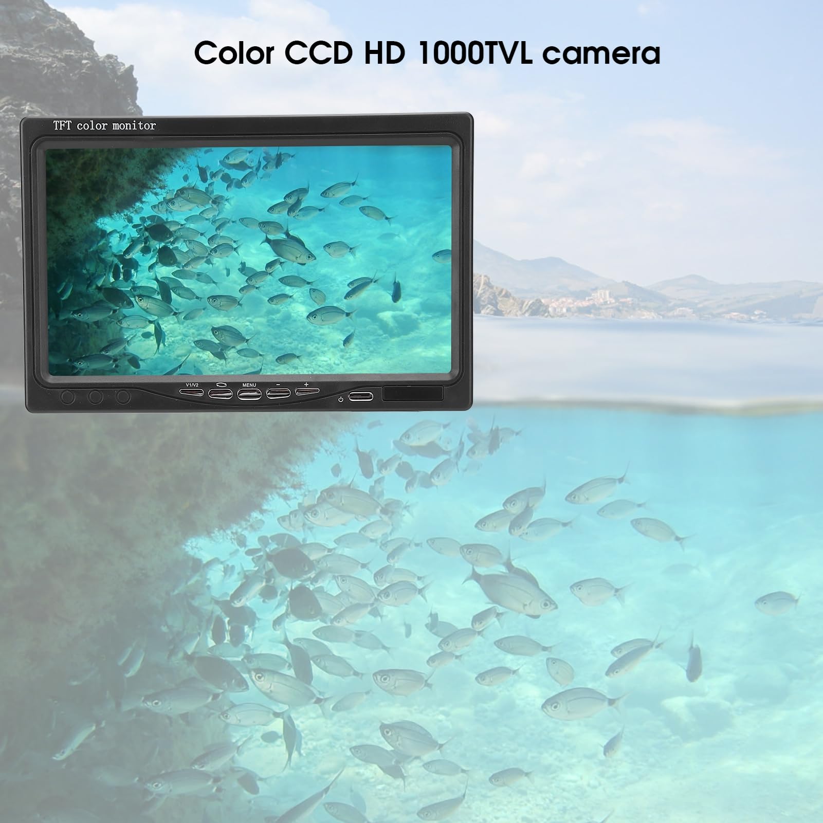 Videocamera per pesca subacquea 7 pollici con ecoscandaglio 1000TVL HD con 12 LED, cavo 30 m/98,4 piedi, per acquacoltura, oceano/lago/pesca(ME)