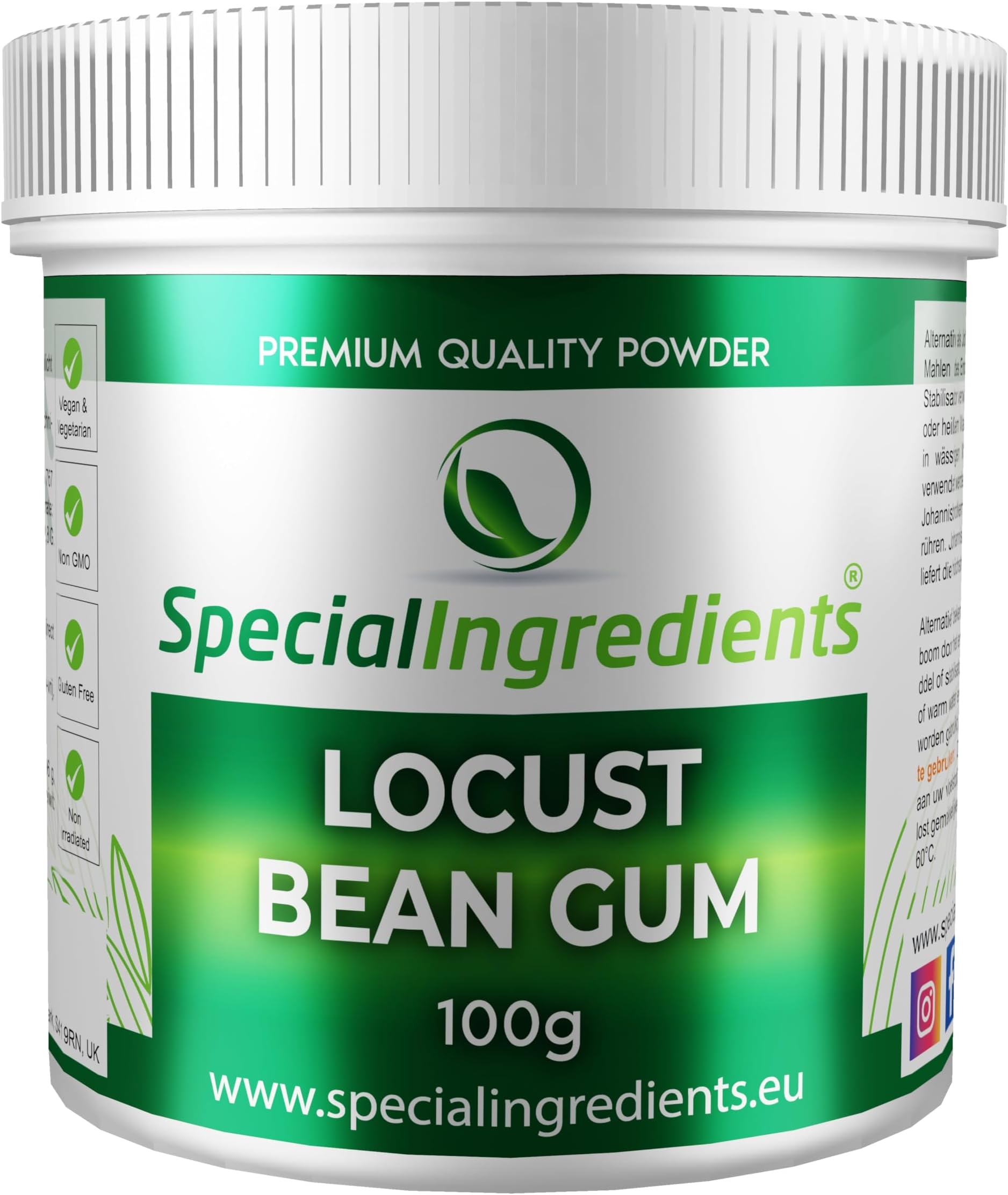 Locust Bean Gum Powder 500g Premium Quality - Suitable for Vegans, Non-GMO, Gluten Free – Recyclable Container