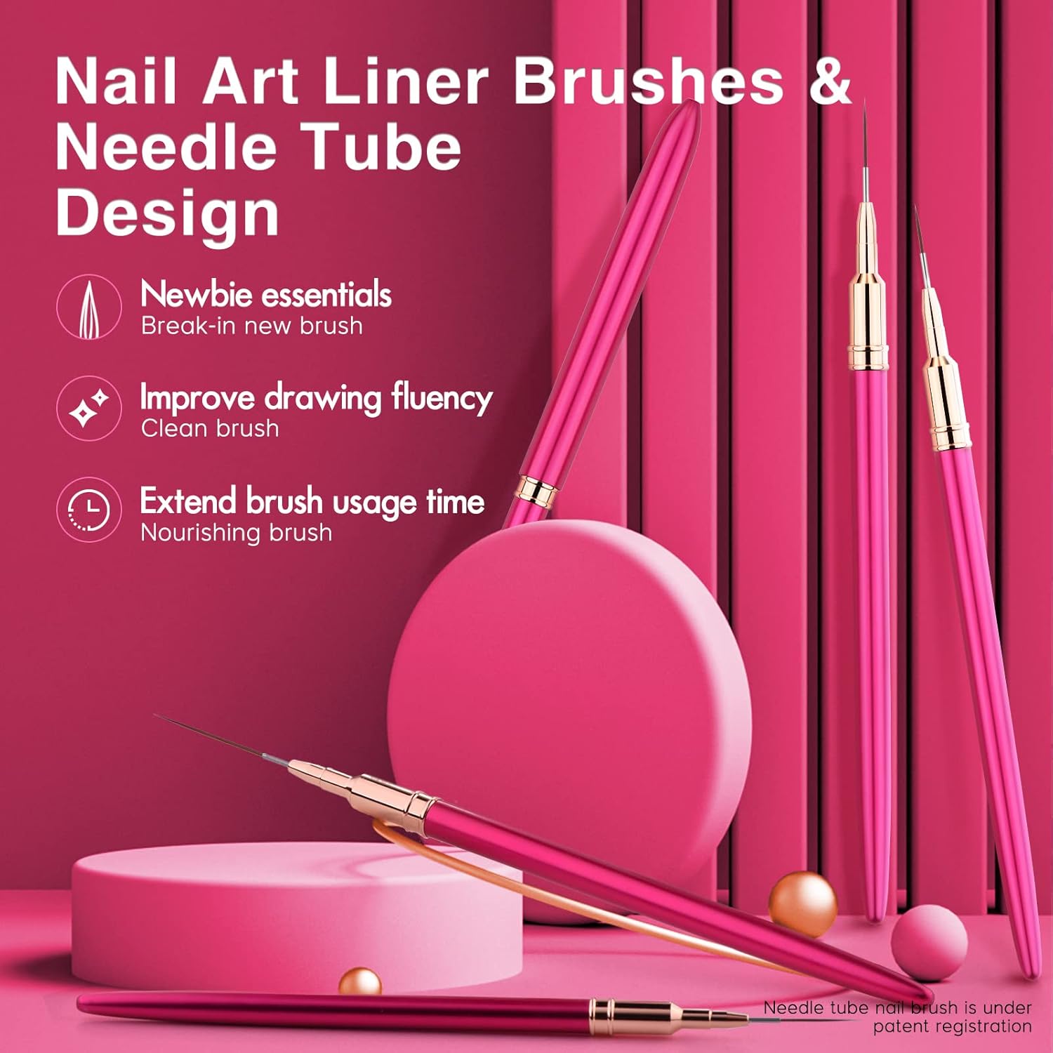 Nail Art Liner Brushes - Eptbsdu 5PC Nail Art Brush for Long Lines, Liner Brush UV Gel Polish Painting Nail Design Brush Metal Handle Nail Drawing Pens, Sizes 7/9/11/15/25mm : Beauty & Personal Care