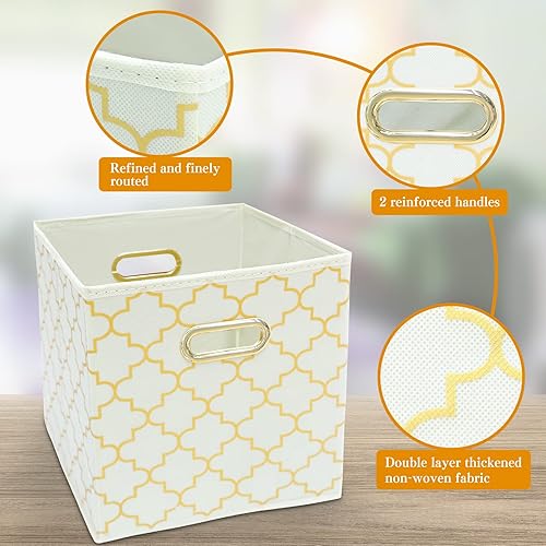 Miniatura 7 de Contenedores de almacenamiento de tela (11 x 11 x 11 pulgadas) con asas dobles para armario, guardería, hogar, organizadores de dormitorio, juego de