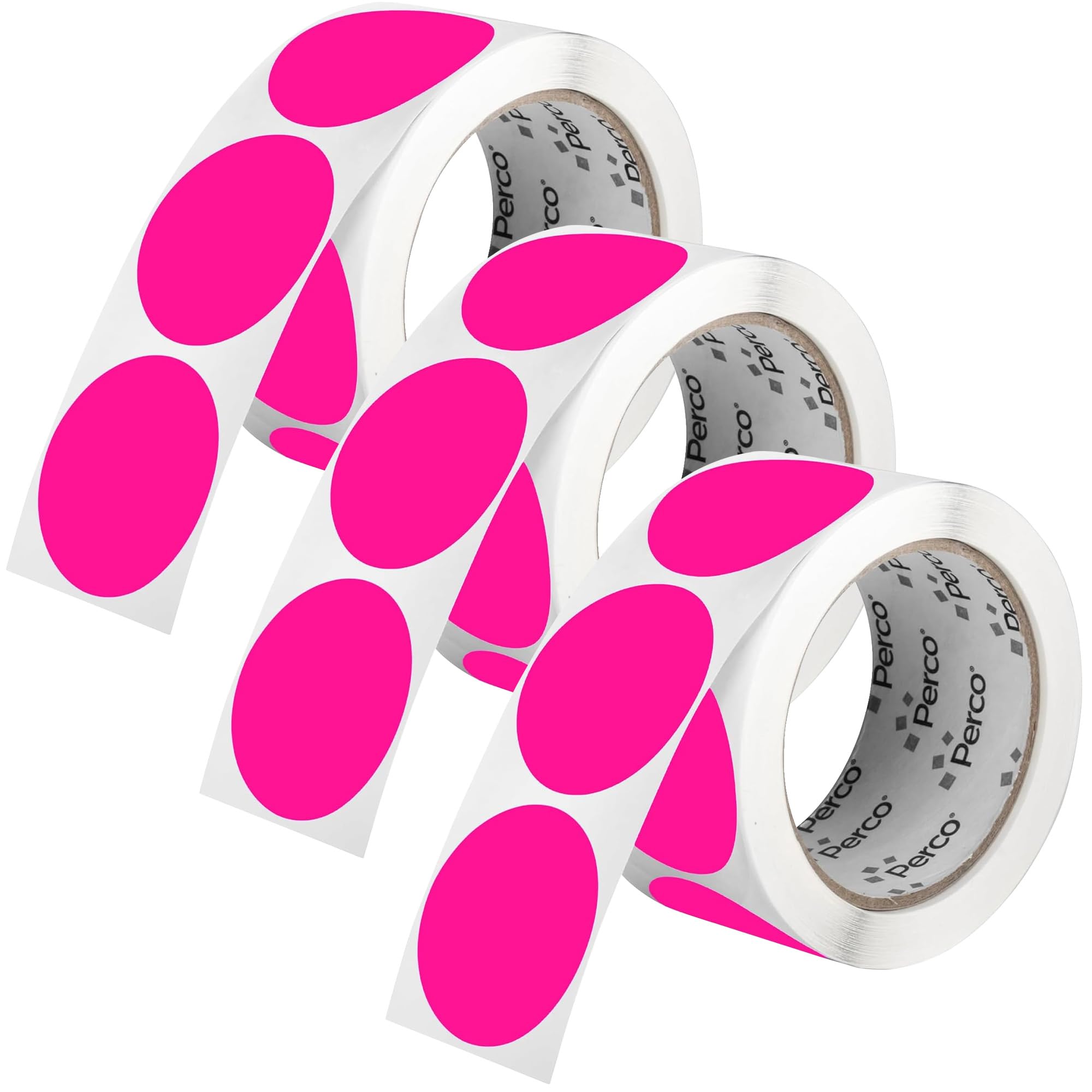 Perco Fluorescent Pink 2-Inch Round Circle Dot Sticker Labels - Multi-Roll Pack (3 Rolls, 500 Labels Each) - Permanent Adhesive, Vibrant Colors,