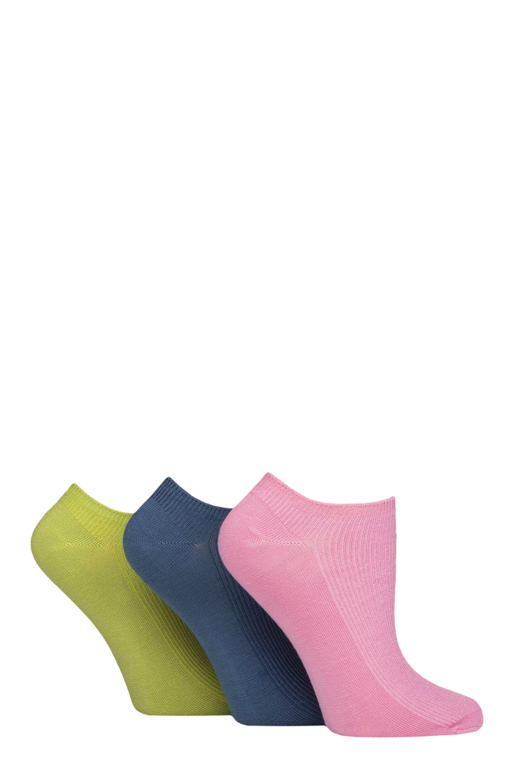 ELLE Ladies No Show Socks - Soft Breathable Cooling Bamboo, Ribbed, Low, Trainer, Plain and Colourful in a Multipack of 3 Size 4-8 (UK, Numeric, 4, 8, Regular, Regular, Coastal Joy)