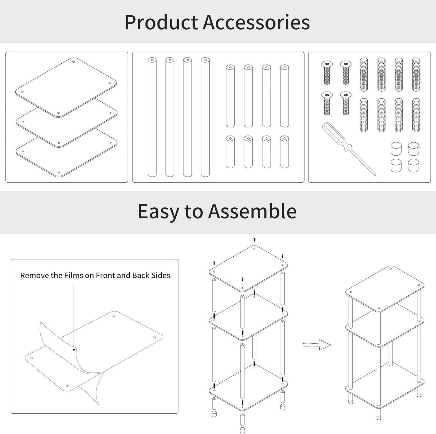 Clear Acrylic Record Player Stand with Vinyl Storage, 15.75" L x 11.81" W x 24.5" H, 3 Tier Small Side Turntable Table with Album Shelf, Modern Bedside End Table for Living Room, Bedroom