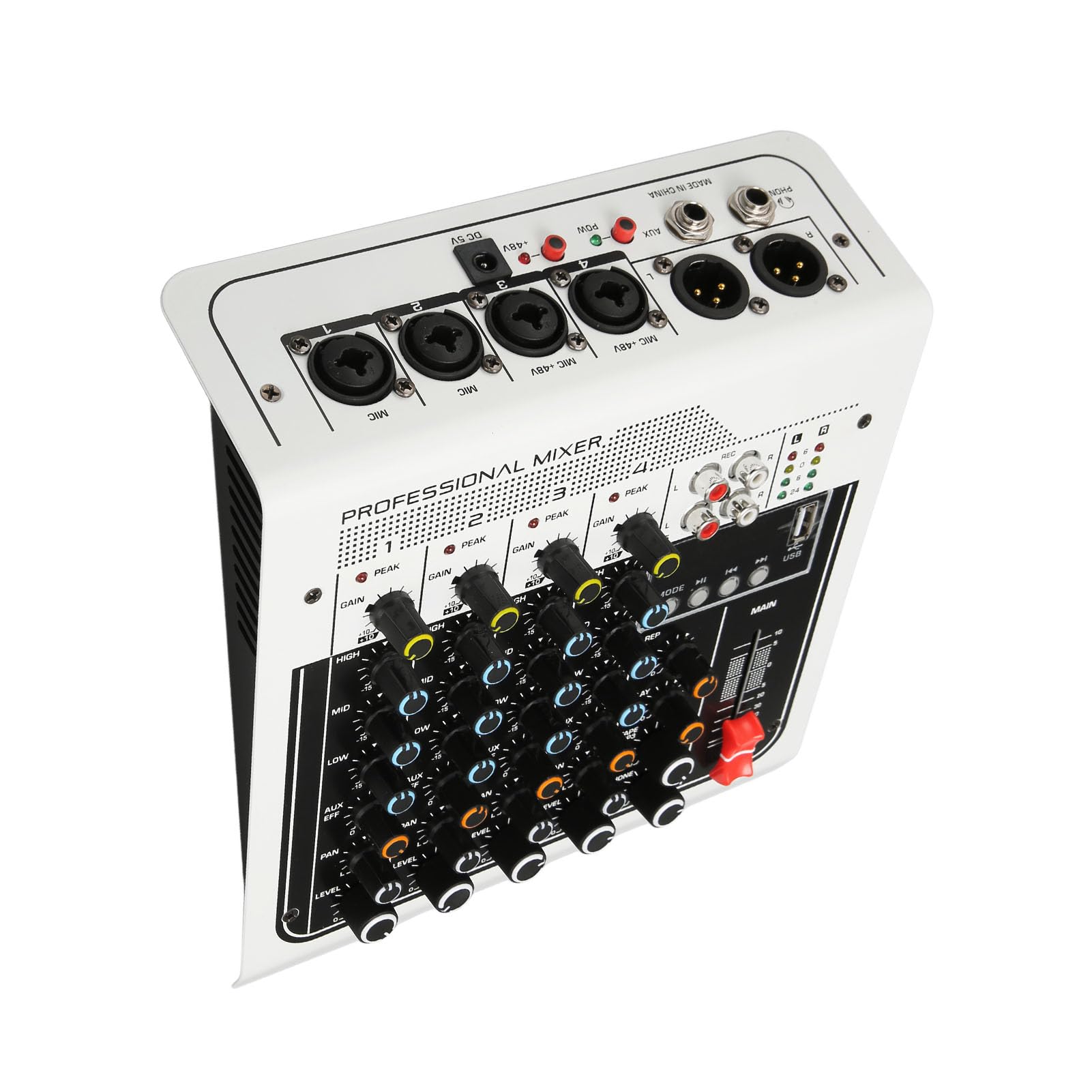Generic Sound Mixer 4 Channel Mixer mit Integriertem DPS -Prozessor für Verbesserte Soundeffekte - Geeignet für Aufnahmestudios ABS, Eisen (EU -Stecker 100‑240V)