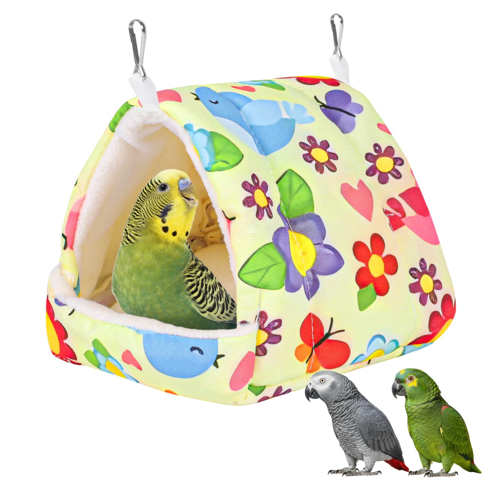 Bird Bed for Cage Warm Winter Nest Hammock with Hanging Hook Cage Accessories for Small Birds Parakeets Cockatiels Love Birds Cockatiels Conures Hamster (Yellow, S)