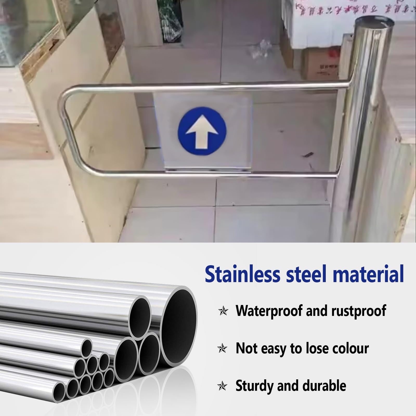 Puerta oscilante de acero inoxidable de 90°, con resorte, cierre automático, puerta peatonal de 1 vía para mercado y fábrica, apertura izquierda, 85 cm, duradera y segura