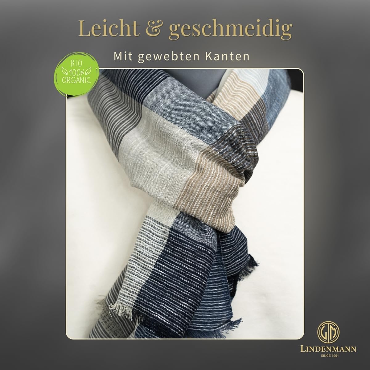 Lindenmann men's scarf light 100% organic cotton multicoloured