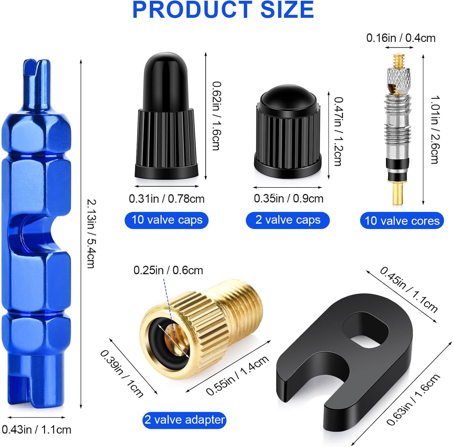 26 Pieces Presta Valve Core Repair Kit，Tubeless Valve&Presta Valve Caps；Valve Core Removal Tool and Adapter with Black Tire Valve Caps