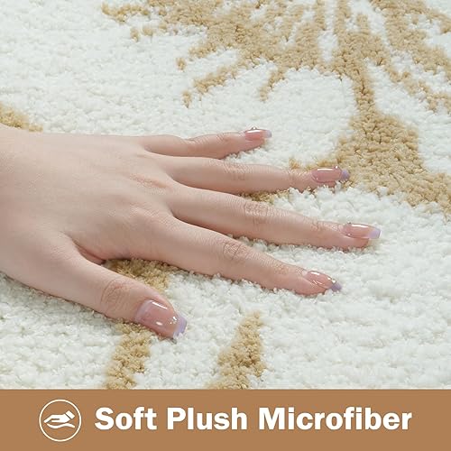 Miniatura 4 de Uphome Alfombra de baño larga con hojas abstractas coloridas, antideslizante, absorbente de agua, alfombra de baño bohemia, microfibra suave,
