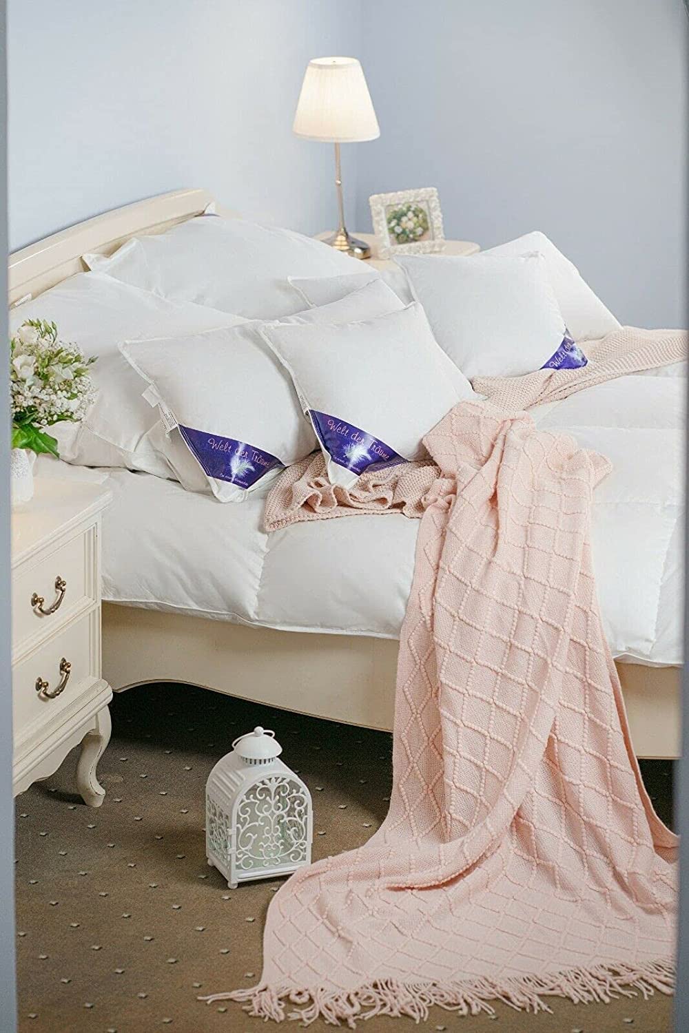 2 Stück (Set) Daunenkissen | 3 Kammer Kopfkissen | Dreikammerkissen 80x80 cm | Füllgewicht: 1600 Gramm | 100% Baumwollbezug | Kopfkissen 80x80 Daunen | Federkissen | kein Lebendrupf | weiß