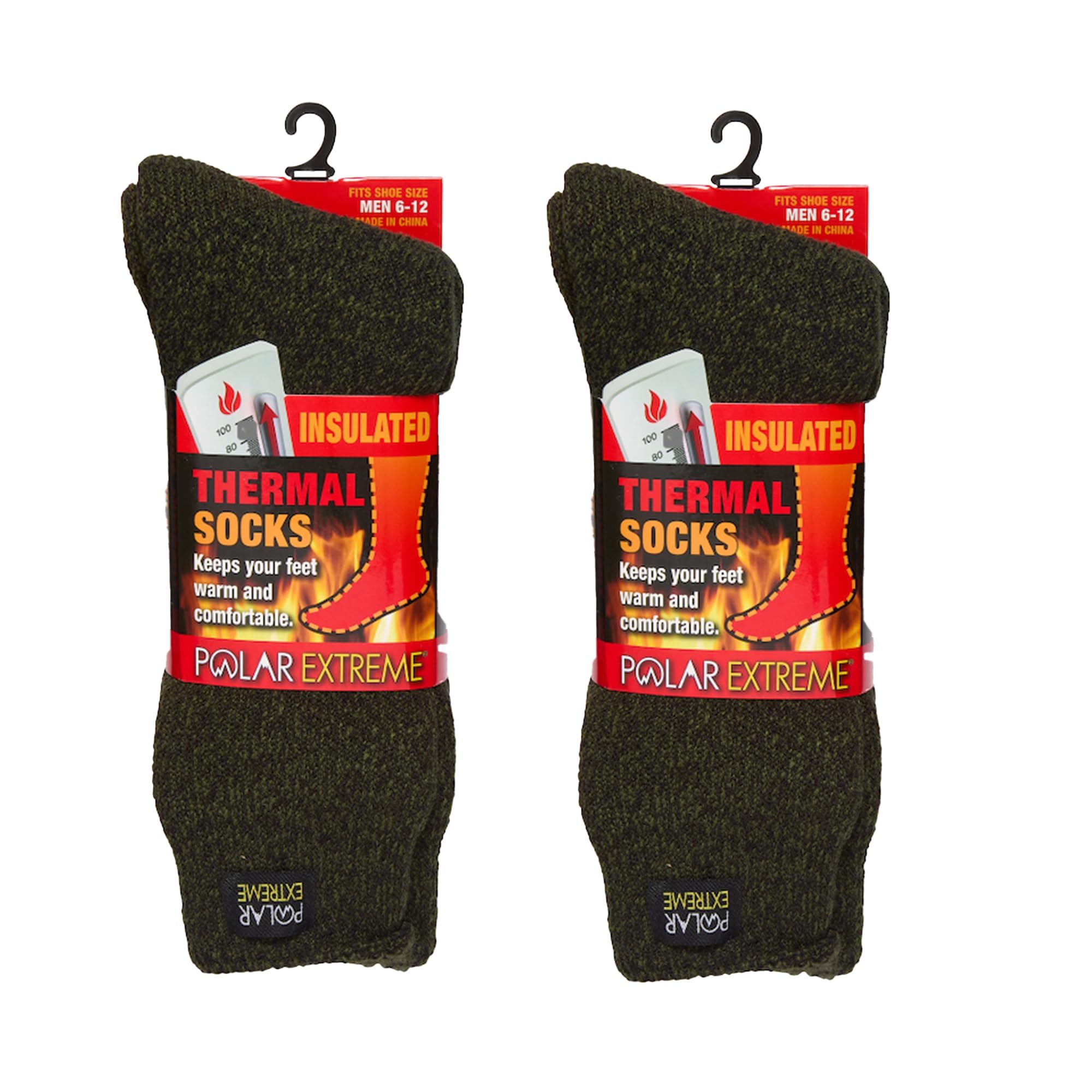 Polar Extreme Thermal Hiking Sock For Men & Women, Insulated Warmth for Cold Weather Boot Comfort, One Size Fits Most, 2 Pack, Olive/Olive, 9 UK