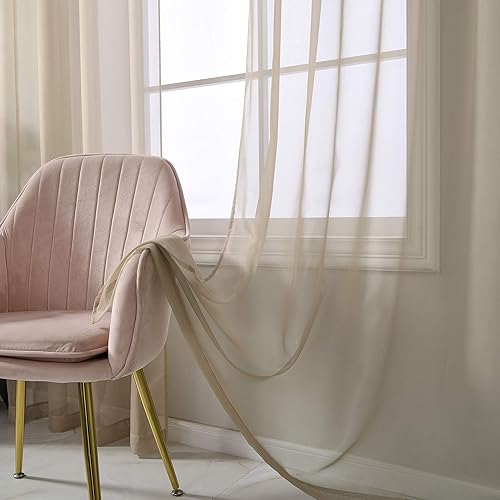 Miniatura 5 de RAIN CITY Cortinas traslúcidas de gasa negra para dormitorio de 63 pulgadas de largo, 2 paneles con bolsillo para cortinero, cortinas para ventana