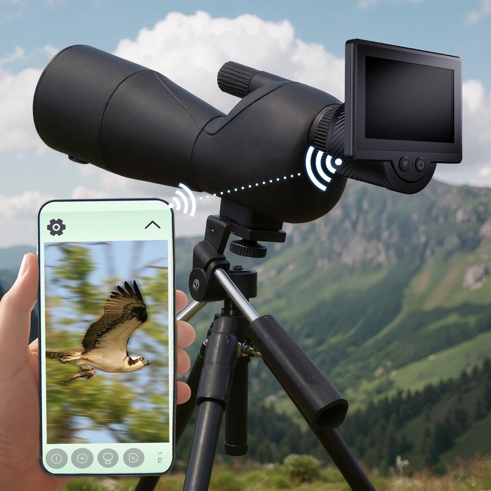 Bewinner Caméra D'oculaire électronique WiFi avec écran de 4,3 Pouces pour L'observation et L'enregistrement de Télescope Numérique, Convient aux Télescopes 26mm-47mm Jumelles Microscopes