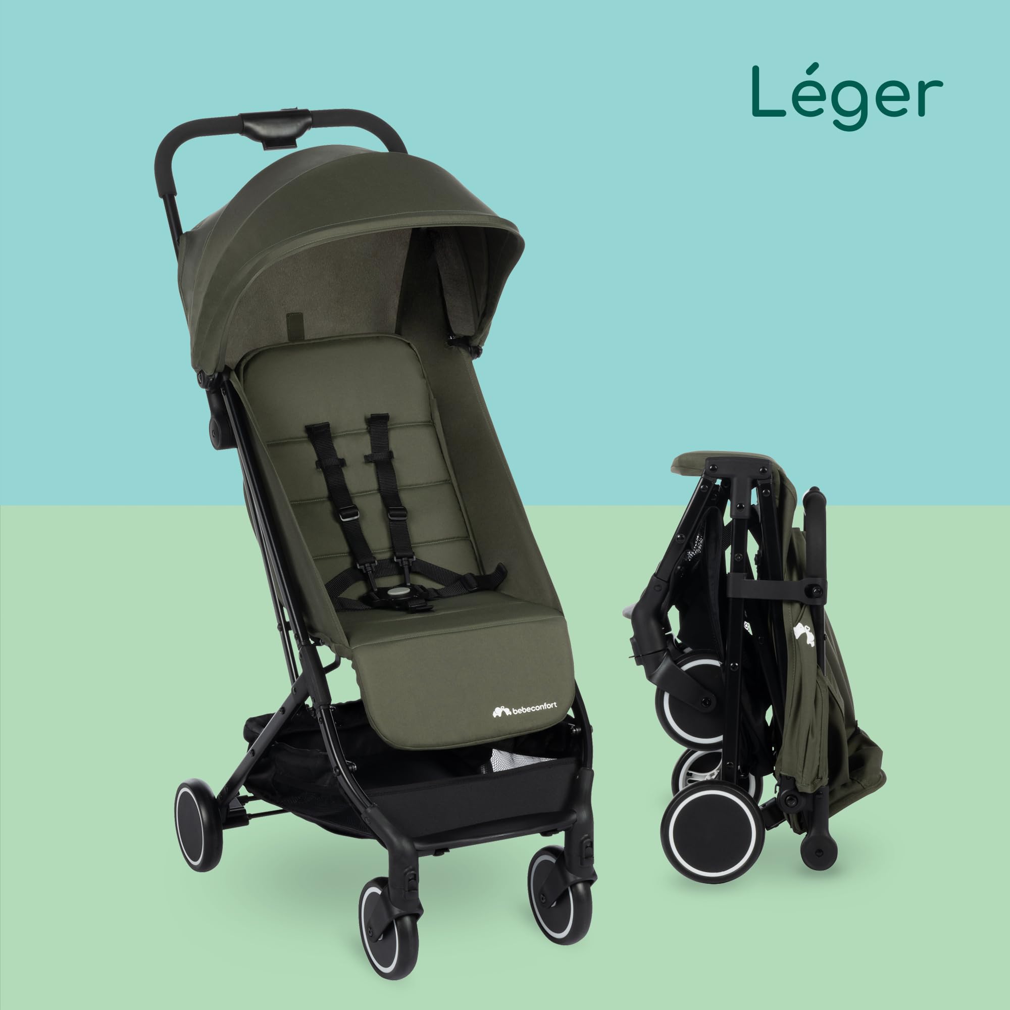 Bebeconfort Soko Poussette canne ultra compacte, 0-15 kg, de la naissance à 3 ans et demi, Mineral Green