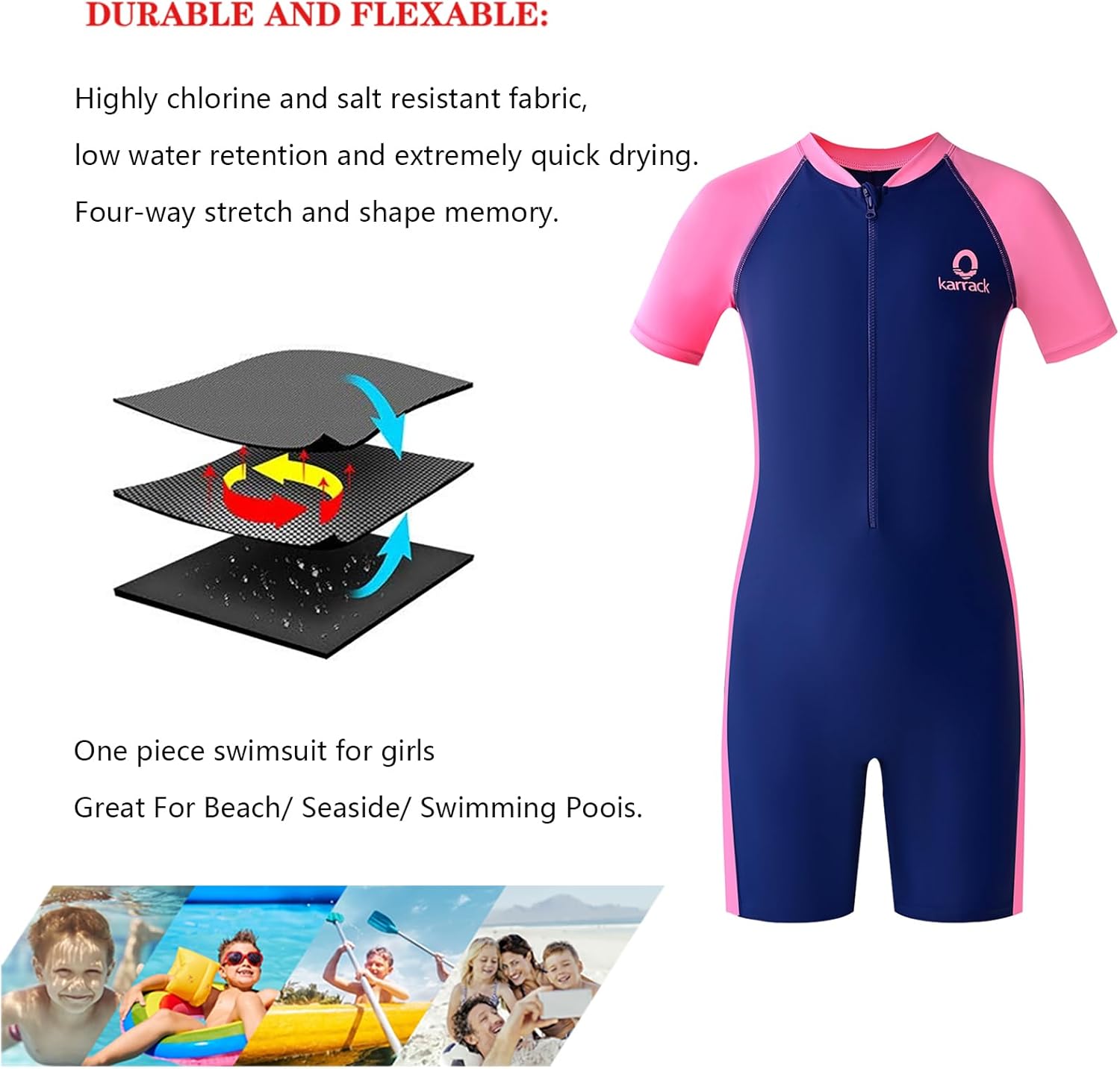 karrack Girls and Boys One Piece Rash Guard Swimsuit Kid Water Sport Short Swimsuit UPF 50+ Sun Protection Bathing Suits - Image 6