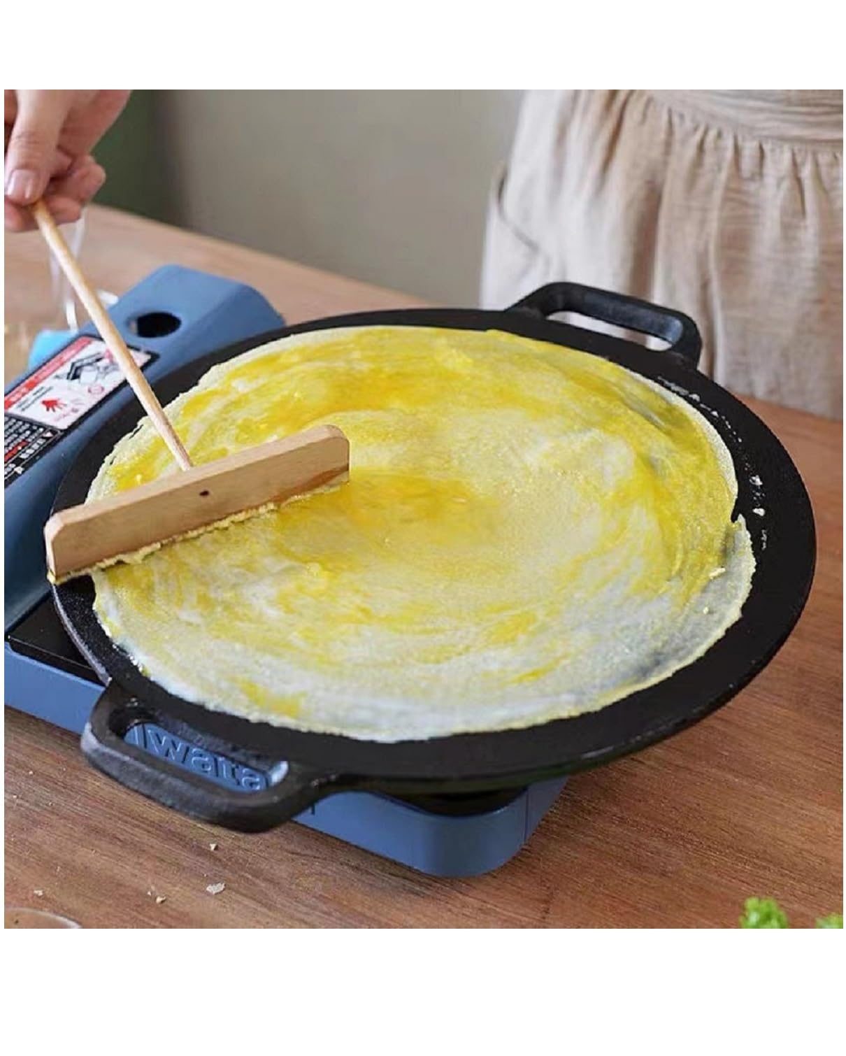 Poêle à crêpes chinoise, poêle à frire en fonte, 32 cm - Idéal pour faire et réchauffer crêpes, tortillas et pancakes
