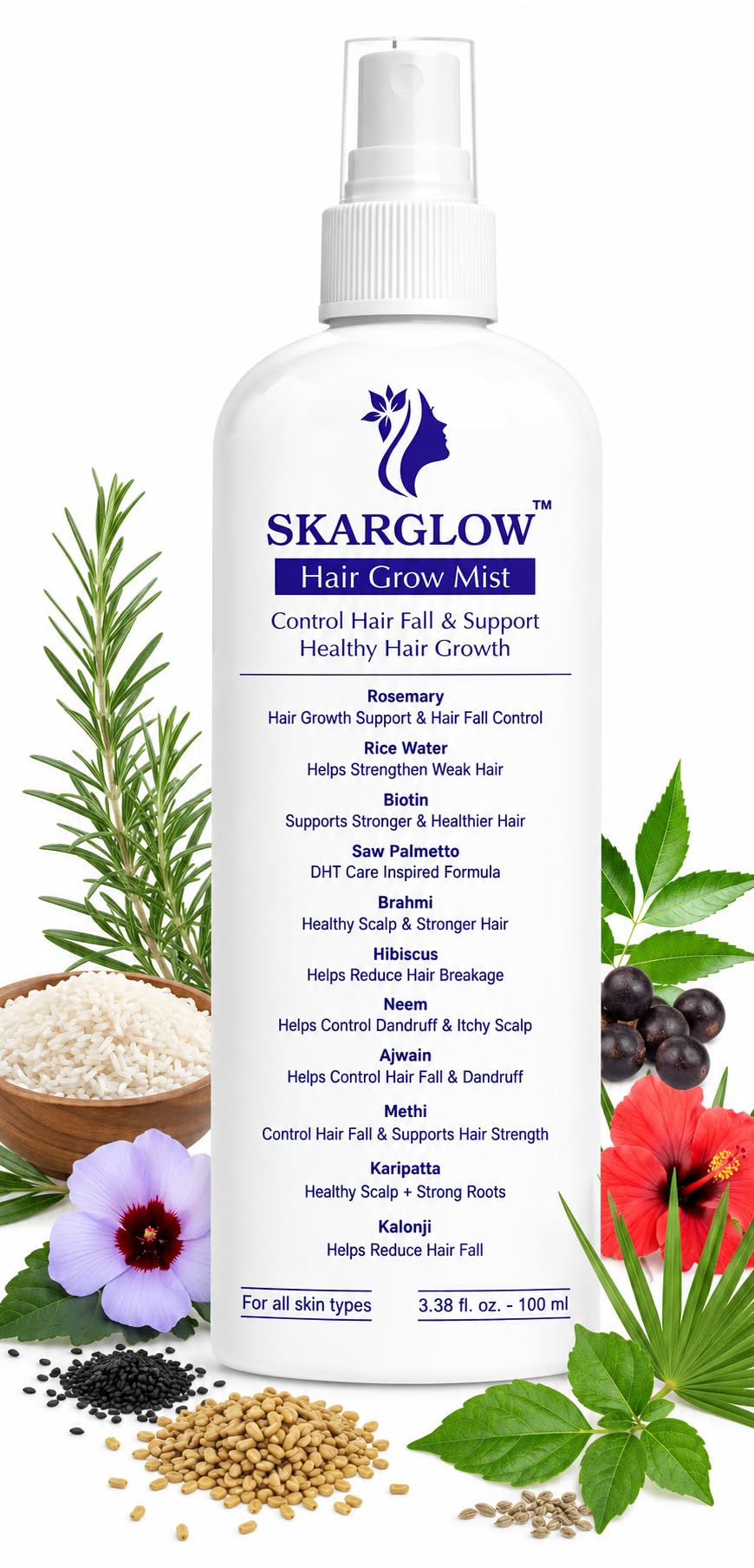 Hair Growth Spray for Men & Women | Hair Fall Control Mist with Rosemary, Biotin, Rice Water, Neem, Brahmi & Saw Palmetto | Hair Strengthening Scalp Spray | 100 ml-image-46