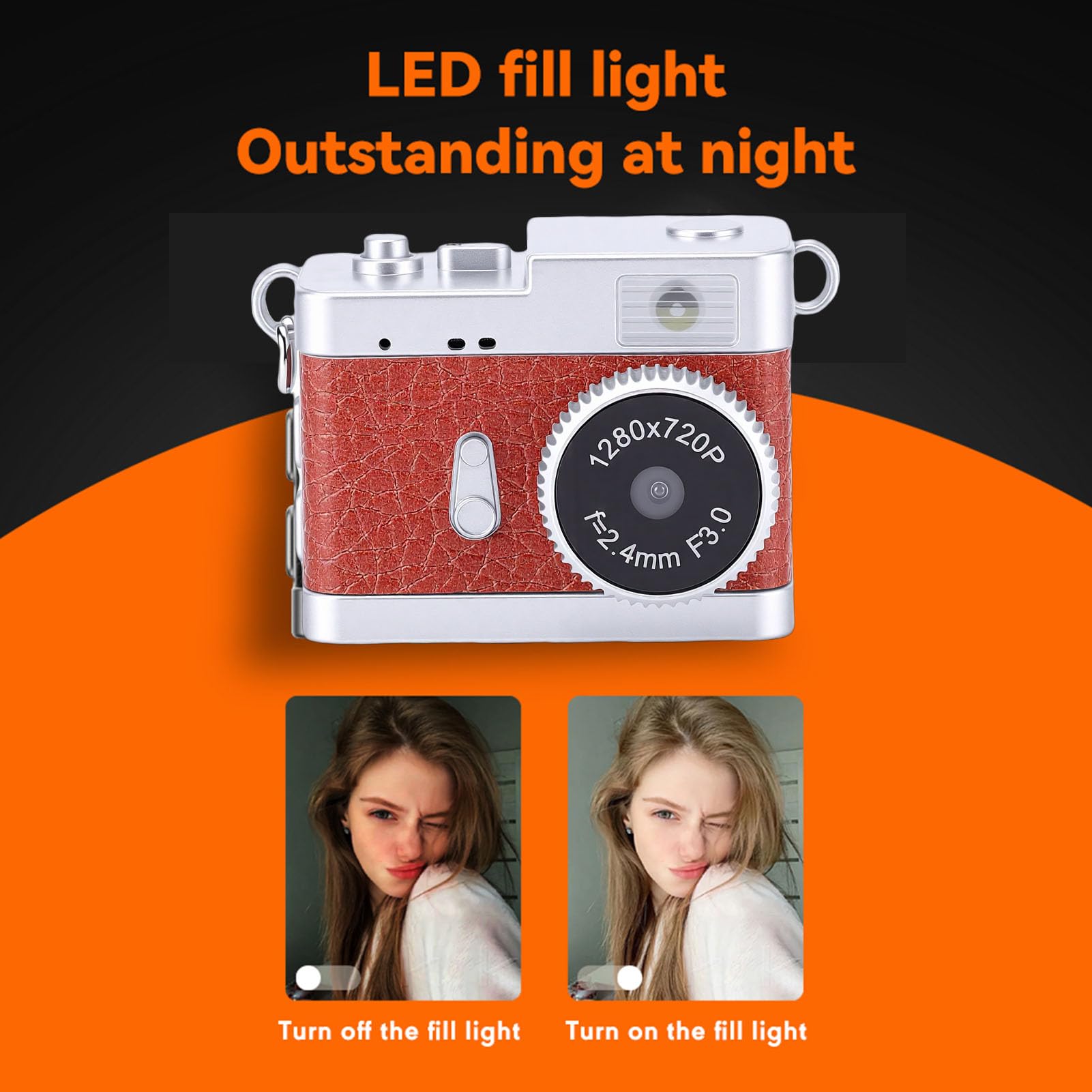 Topiky Mini Fotocamera Portachiavi, Videocamera CCD per Fotocamera Digitale retrò HD con Schermo da 0,96 Pollici Luce LED 4 Filtri, per la Registrazione di Studi di Viaggio (Marrone vintage)