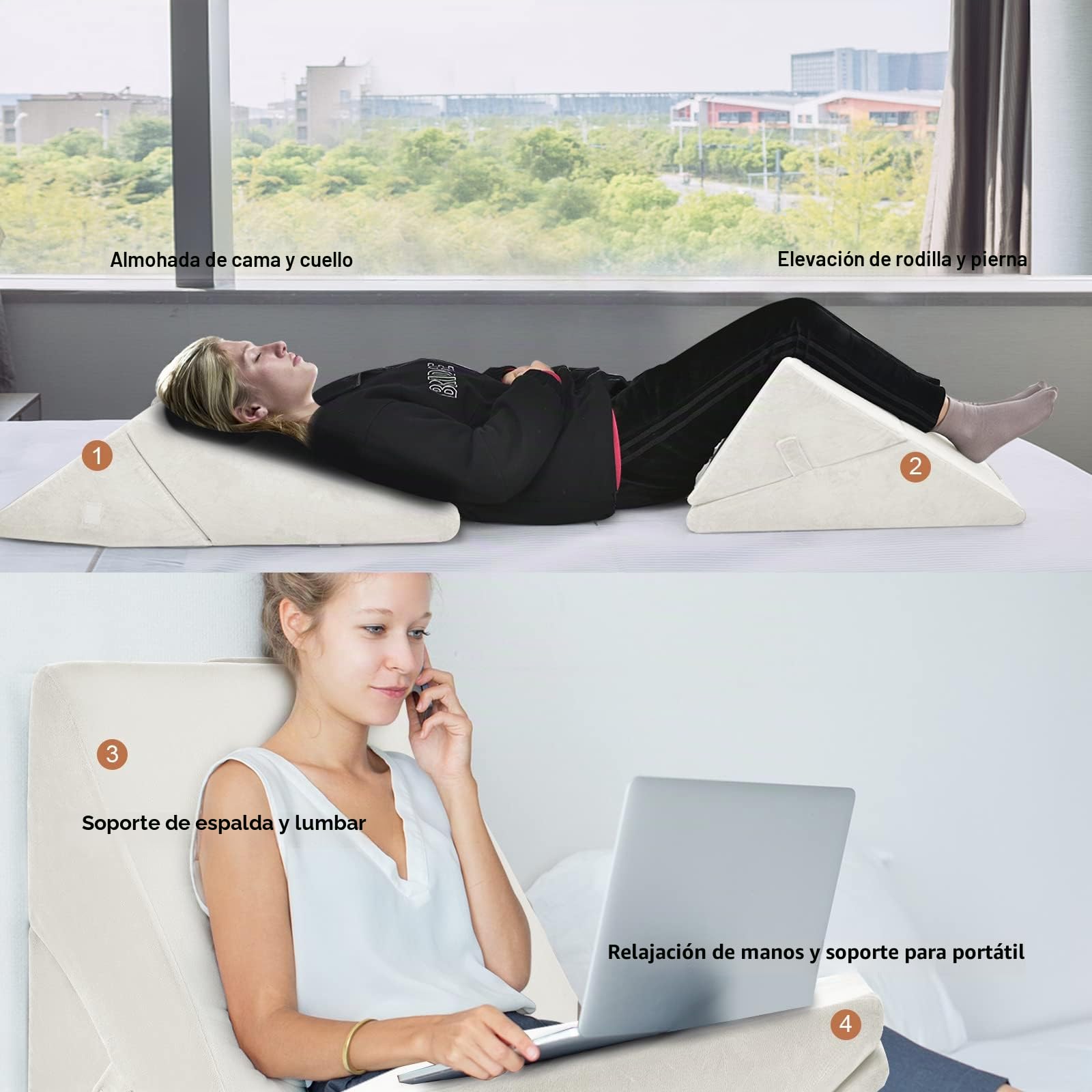 LIFEZEAL Almohada Triangular de Lectura, Cojín de Espuma viscoelástica Ajustable y Plegable para la Espalda, para Coche, Cama, sofá, cojín ortopédico con Funda extraíble y Lavable (Blanco)