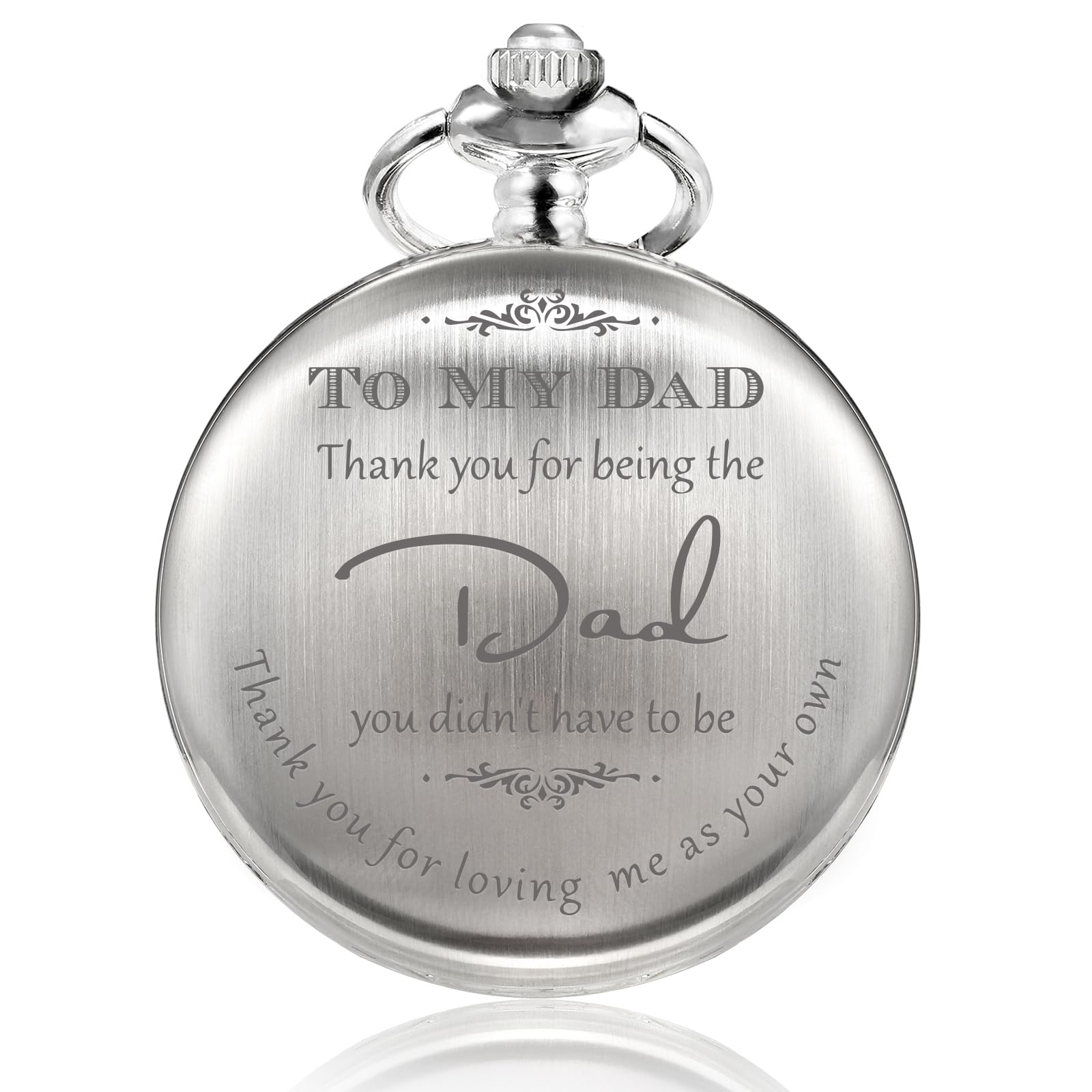 TREEWETO Pocket Watch Men Personalized Engraving “Thank You for Being The Dad Quartz Watches from Daughter to DAD Father Engraved with Chain, Silver