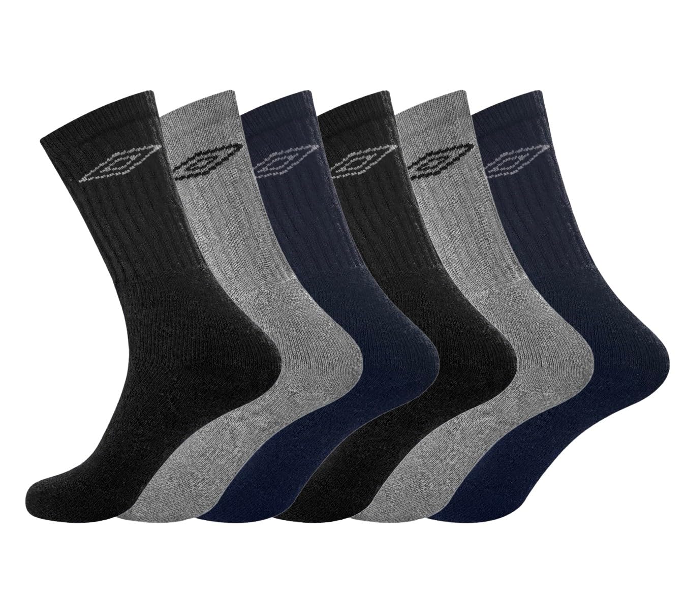 Umbro - Men's Sport Crew Socks (Pack of 6 Pairs) Cotton Rich Breathable Performance Sock