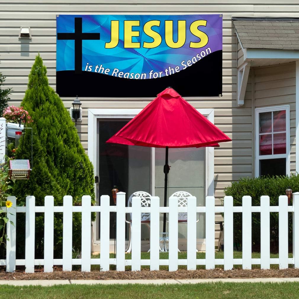 Vinyl Banner Multiple Sizes Jesus Is The Reason for Season Business C Holidays and Occasions Outdoor Weatherproof Industrial Yard Signs Yellow 4 Grommets 24x36Inches
