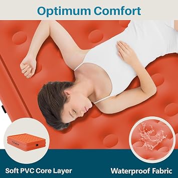 Air Mattress Twin with Built in Pump, 18 Foldable Blow Up Mattress, Portable Comfort Self Inflating Mattress with Flocked Top, Storage Bag for Camping, Home, Guests, Orange