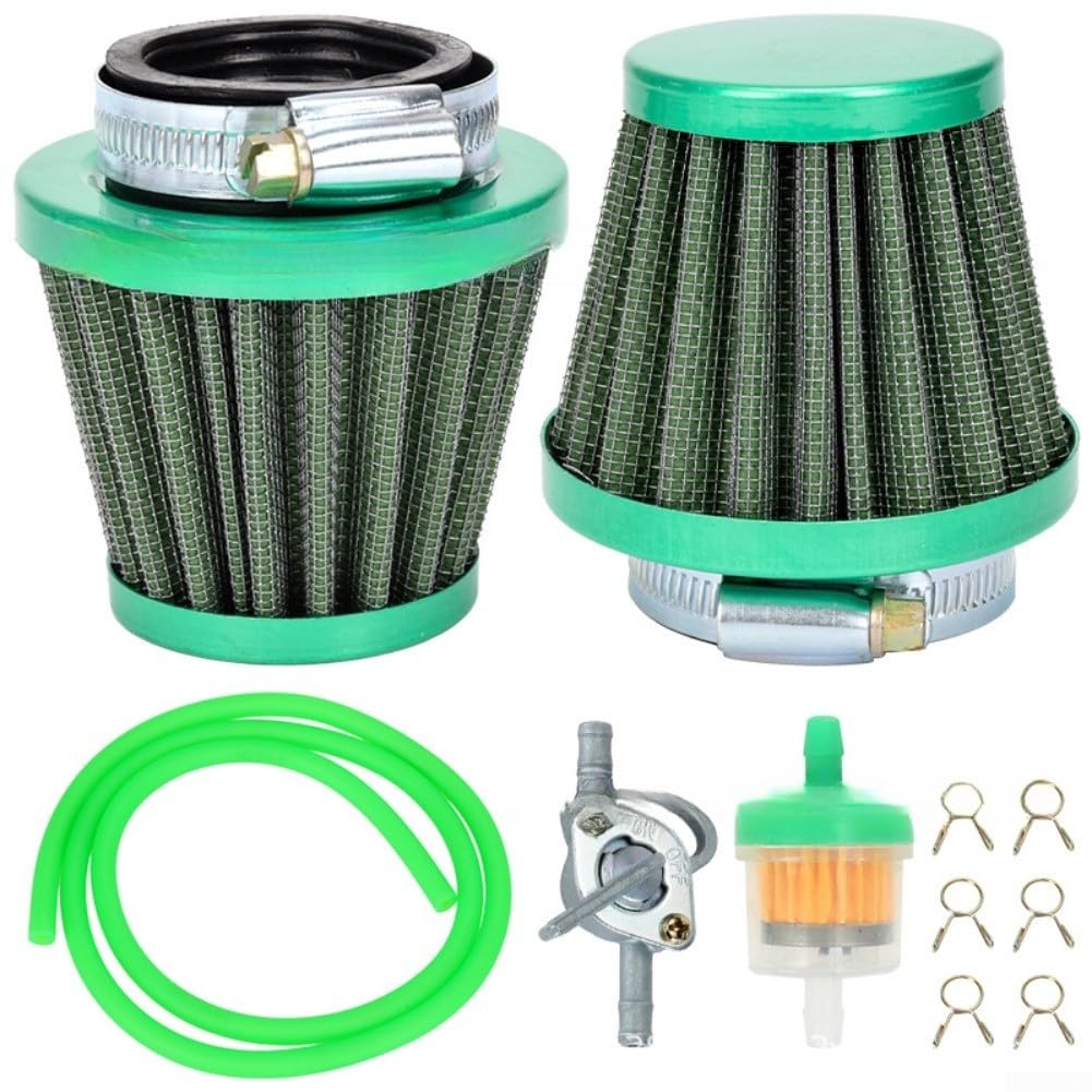 Motorrad Luftfilter 38mm für Vergaser Einbau(Green) | Edelstahl-Gitter, ABS-Körper, staubdicht, motorschonend, 38mm Durchmesser, passend