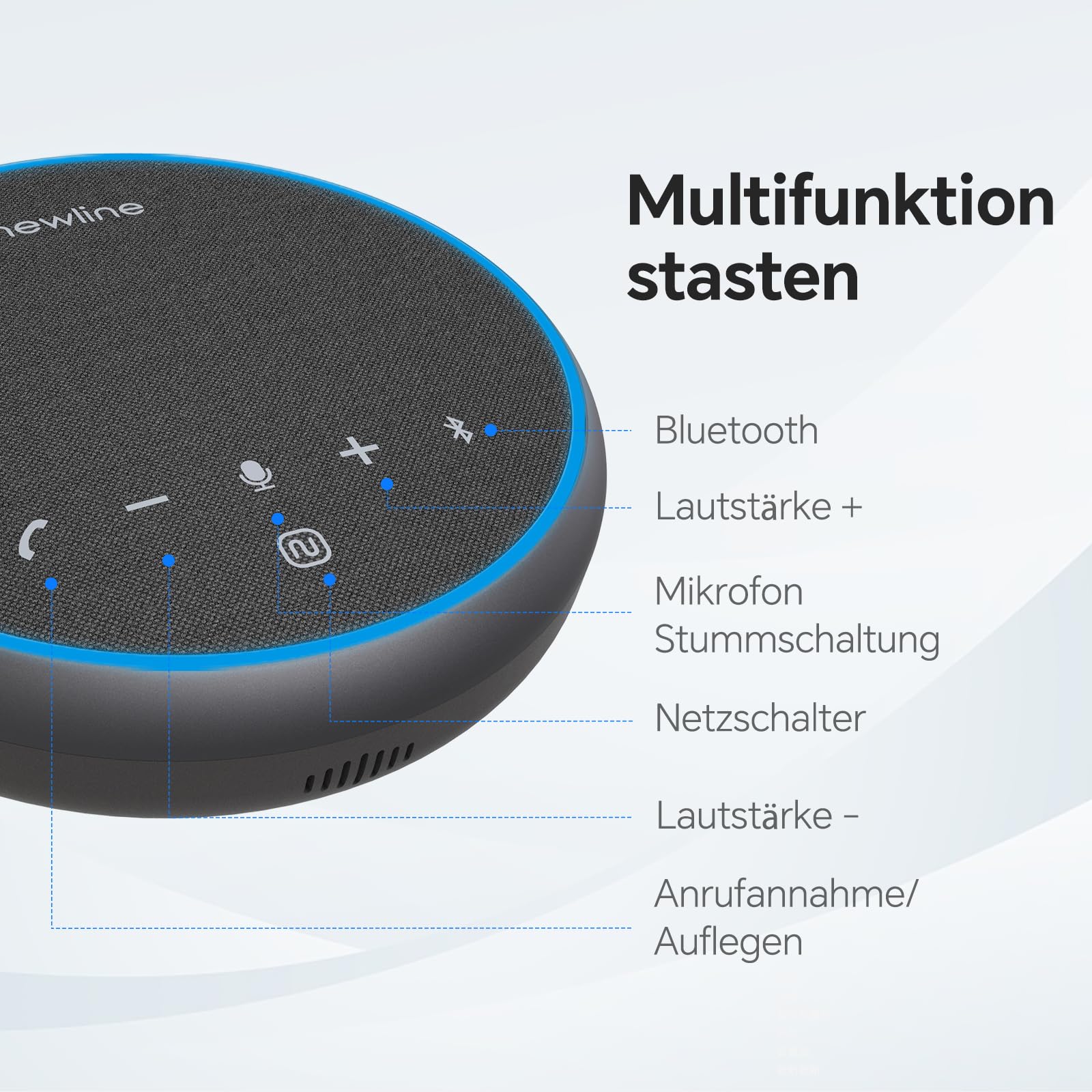 Konferenzlautsprecher mit Mikrofon Bluetooth USB Lautsprecher für PC, Geräuschunterdrückung, 360°Sprachaufnahme 43 Stunden Standby, Speaker kompatibel mit Zoom, Teams, Skype, Home Office