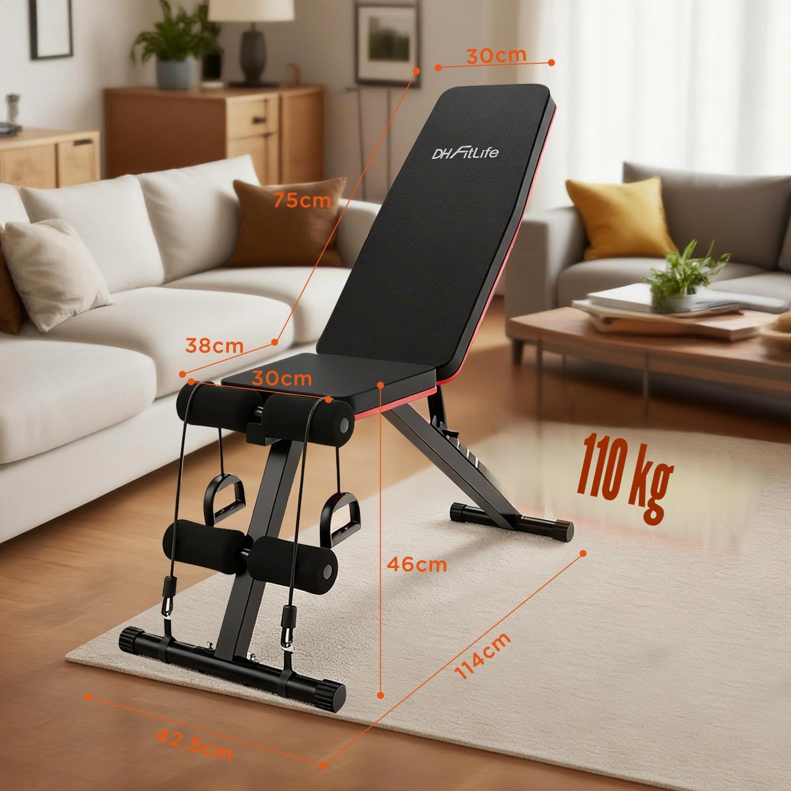DH FitLife Banco de Pesas Plegable 8 en 1 | Banco de Entrenamiento para Cuerpo Completo en Casa | Banco Ajustable y Inclinado, Entrenador de Abdominales para el Gimnasio en Casa
