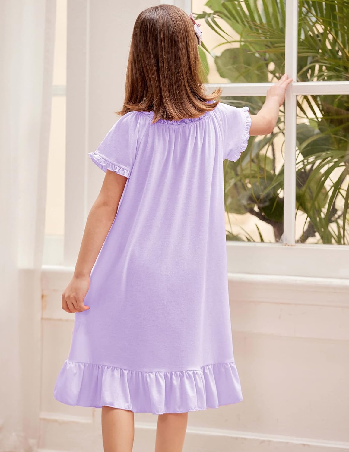 Arshiner Girls Nightgowns Sleepwear Short Sleeve Victorian Pajama Dress Soft Princess Sleepshirt for 3-12 Years Kids - Image 7
