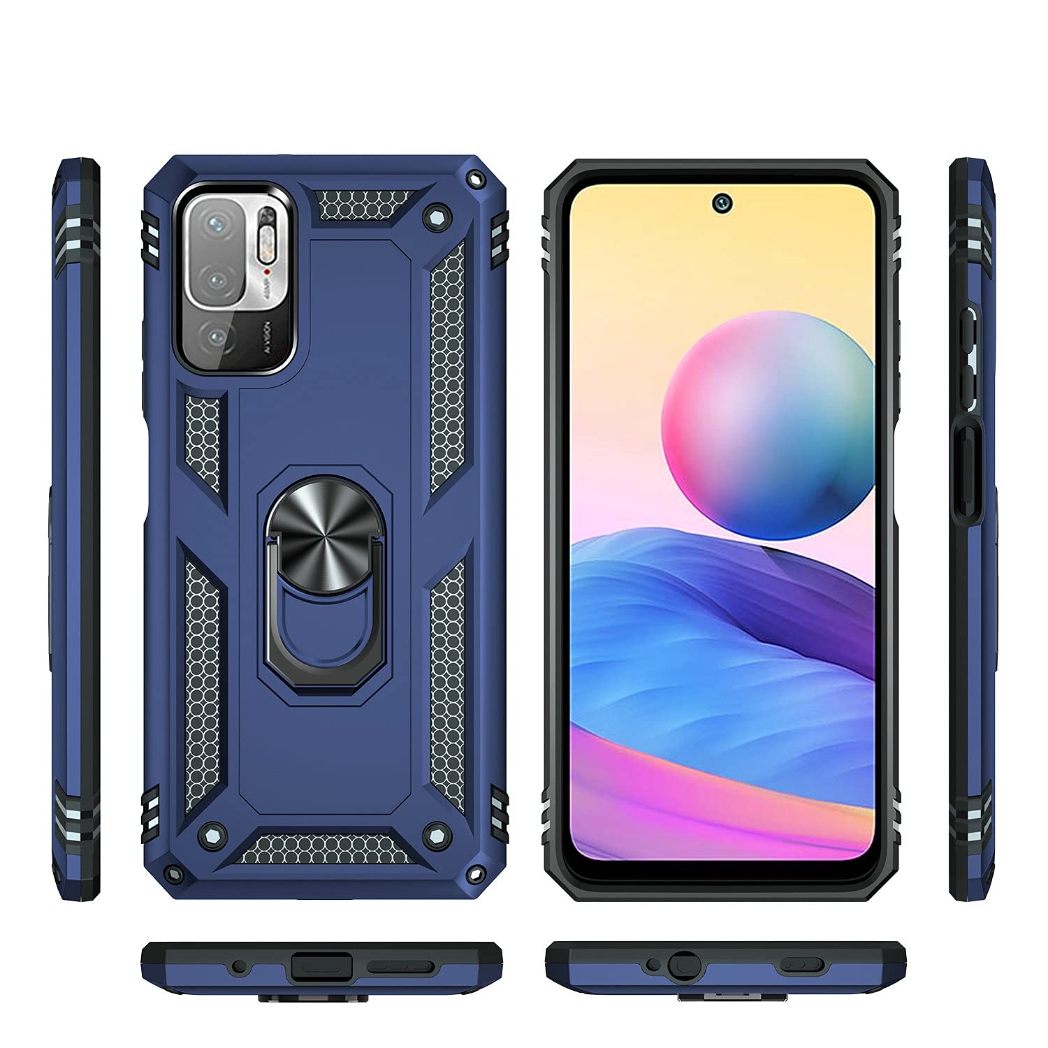 Jielangxin Keji Case for Xiaomi Poco M3 Pro 5G Case Cover,with Rotating Bracket Case for Xiaomi Redmi Note 10 5G M2103K19G / Poco M3 Pro 5G M2103K19PI M2103K19PG MZB0953IN Case Cover Blue